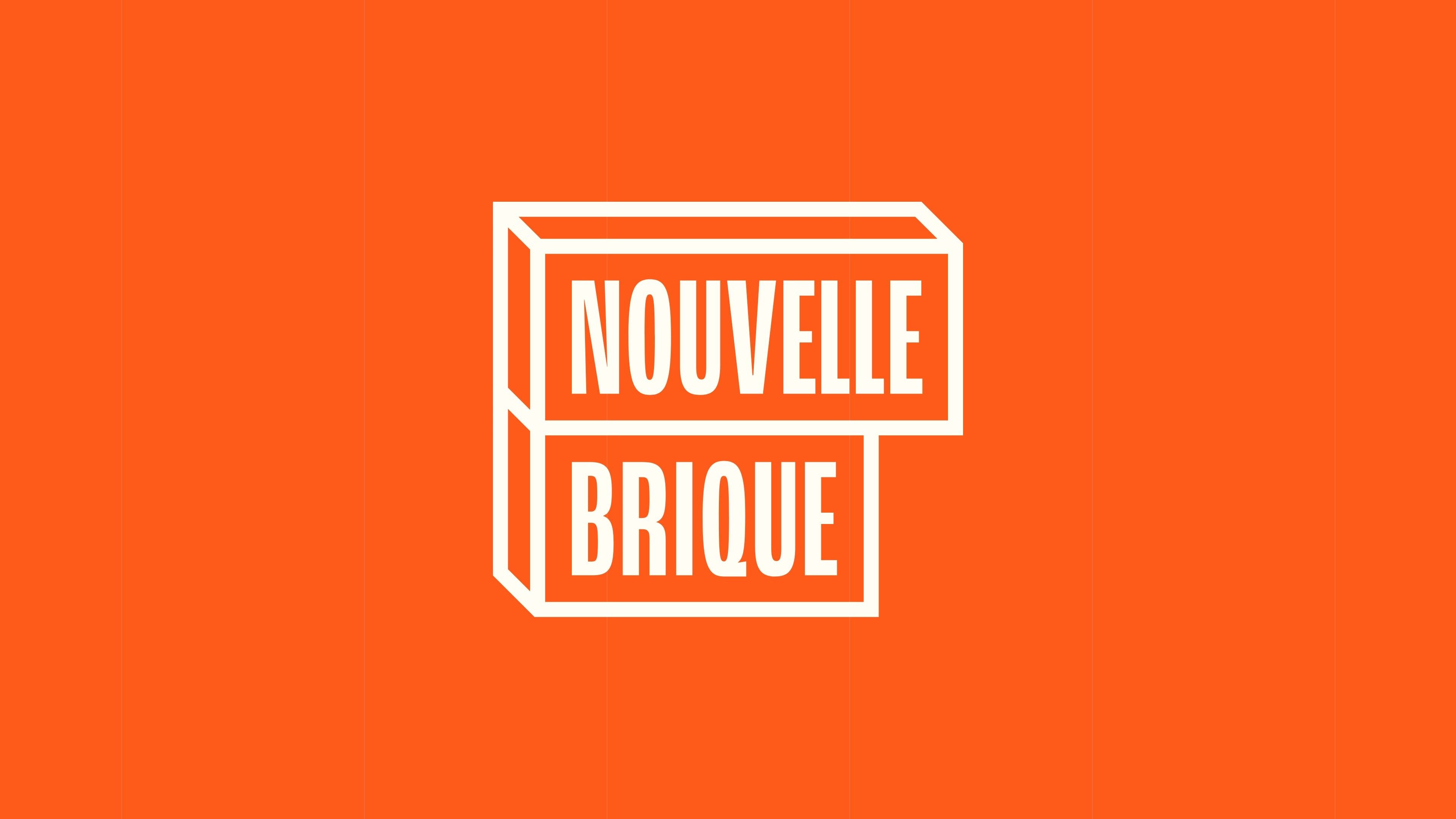 Nouvelle Brique logo: the name set in two stacked bricks, in cream on the brand's orange