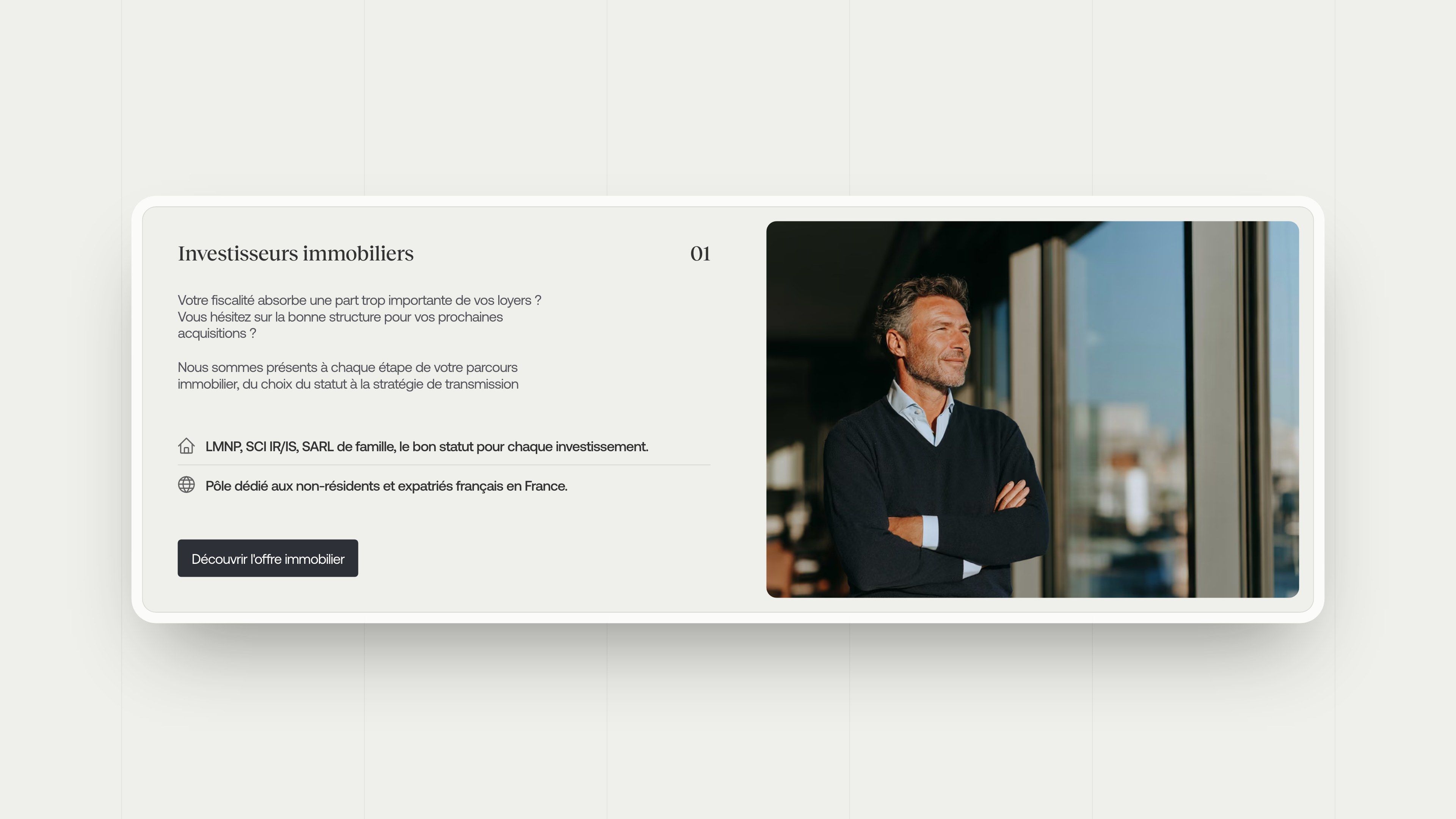“Real estate investors” card from the specialisations section
