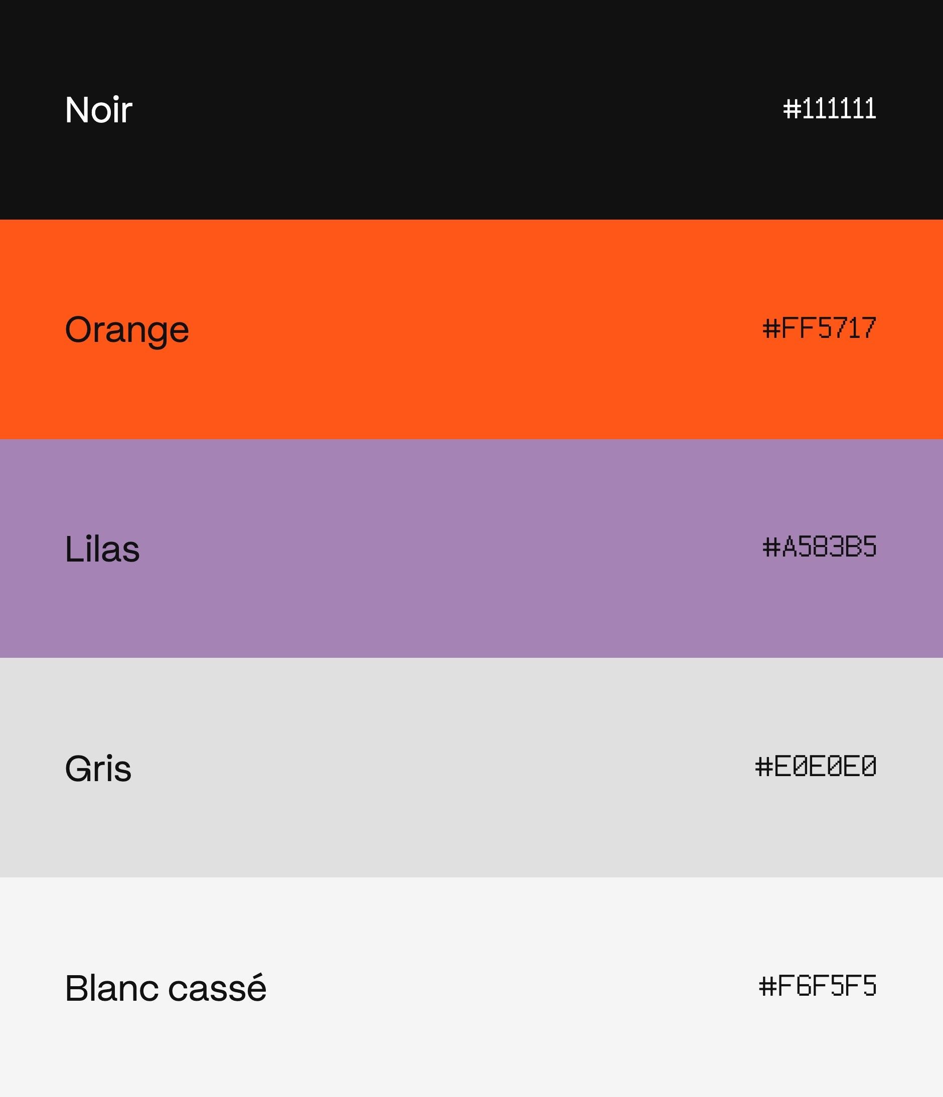 Futurwork palette: black, orange, lilac, grey and off-white