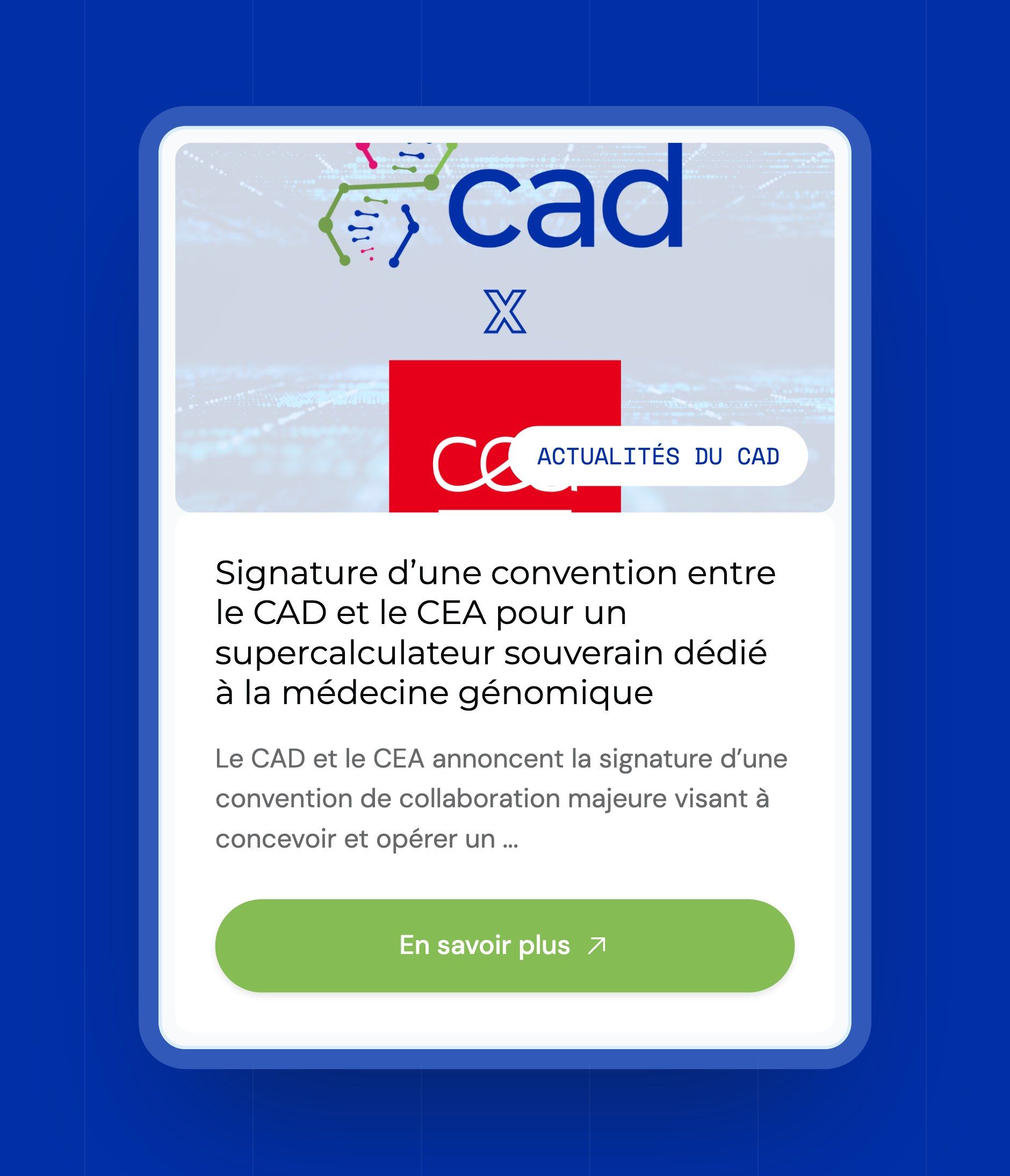 News card about the agreement between the CAD and the CEA