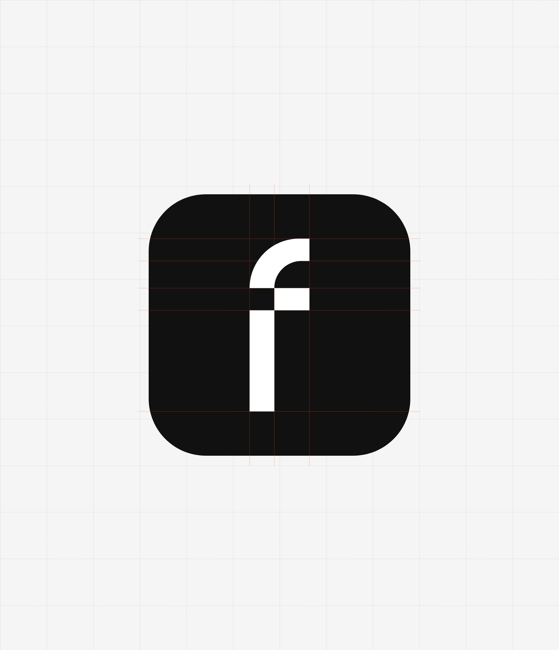 The Futurwork f monogram built on its grid, then placed in its black icon