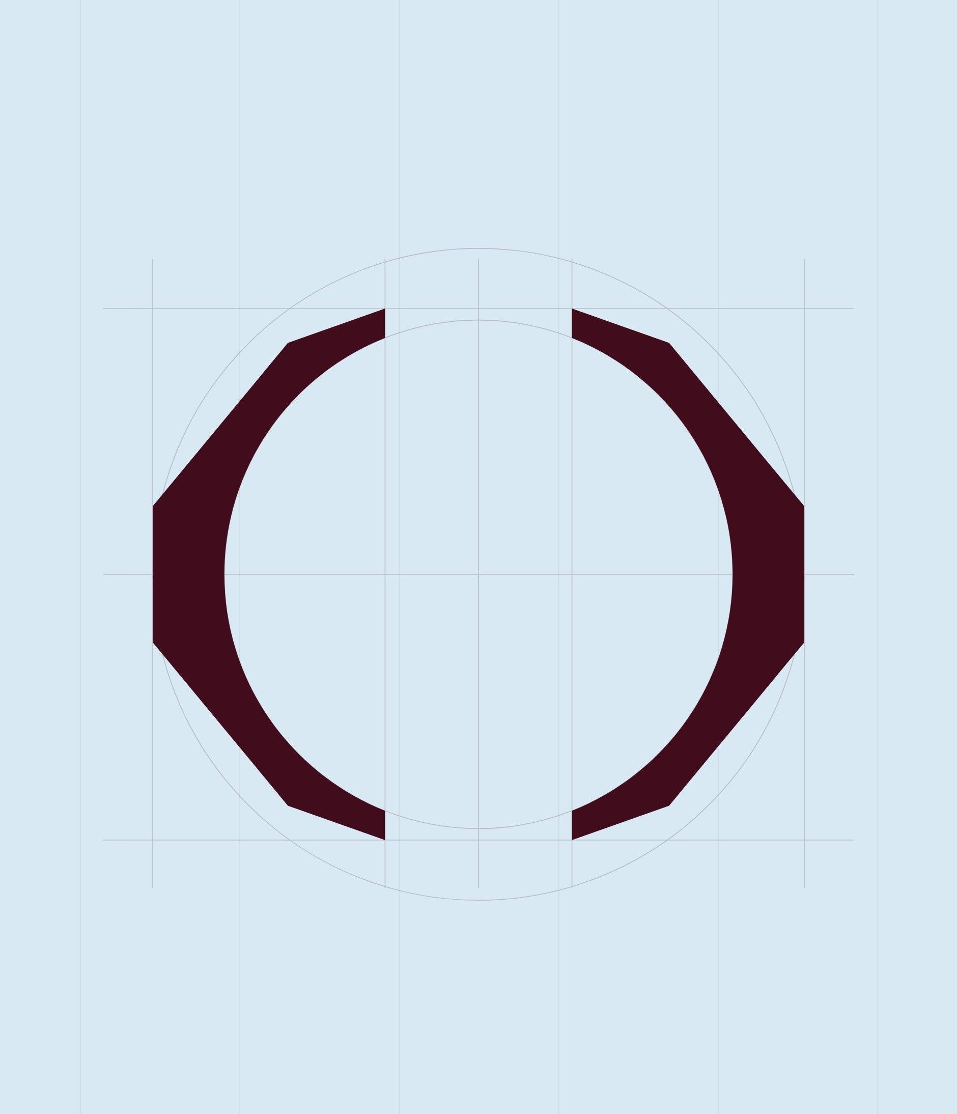 The Perle Noire pictogram built on its grid: a circle supports the inside of the two brackets