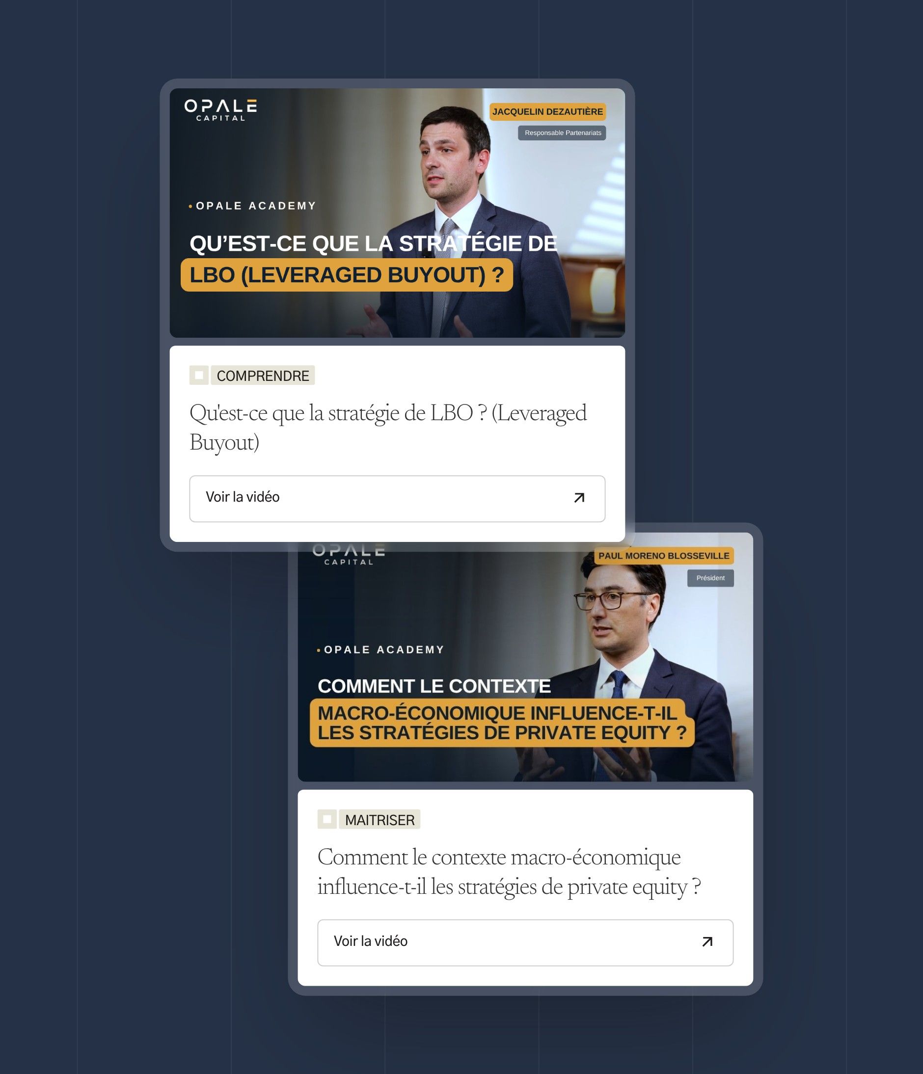 Opale Academy video cards, generated by the CMS