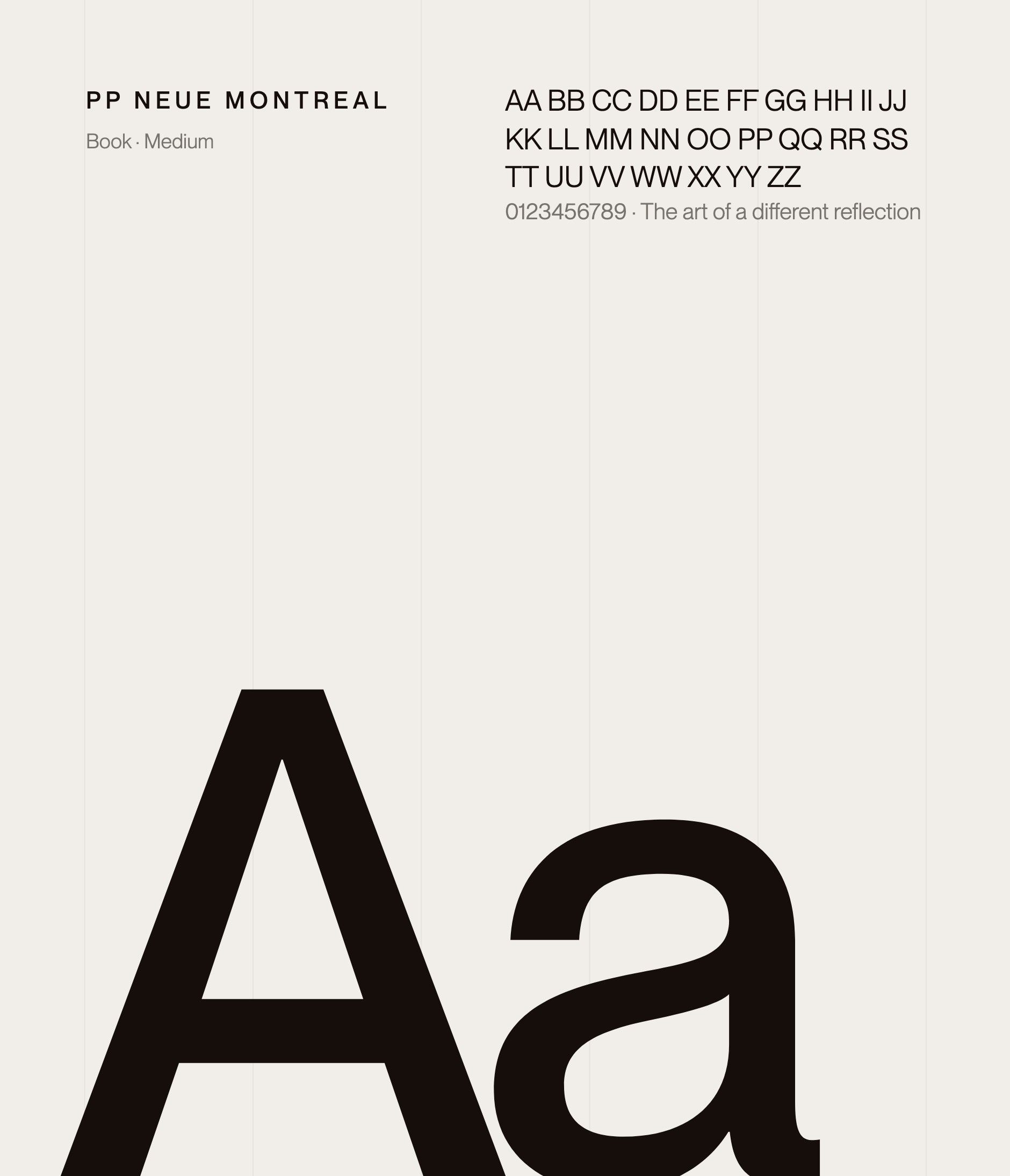 PP Neue Montreal, Maison Reflet's typeface: a large ink “Aa”