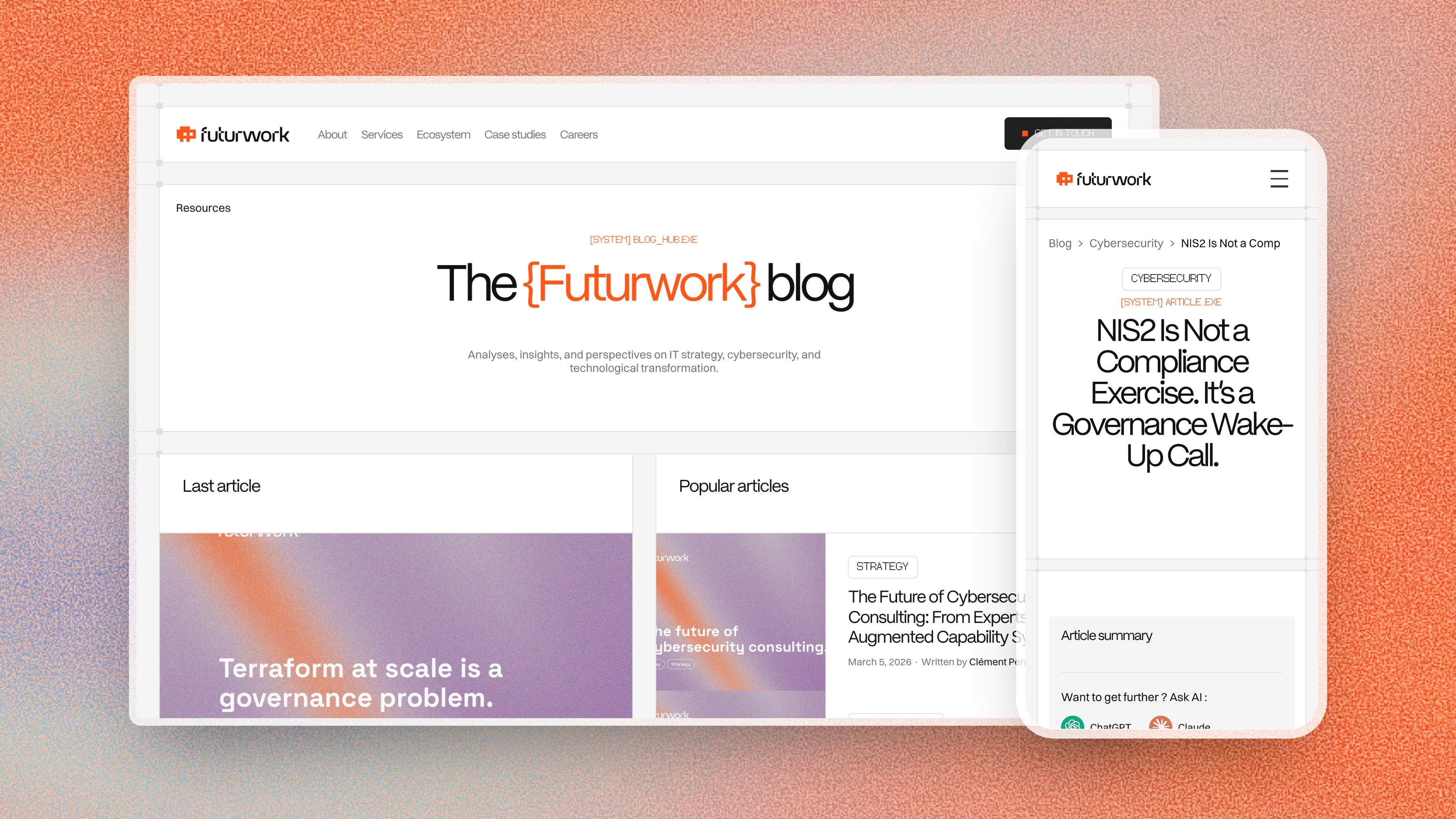 Futurwork blog on desktop and the NIS2 article on mobile