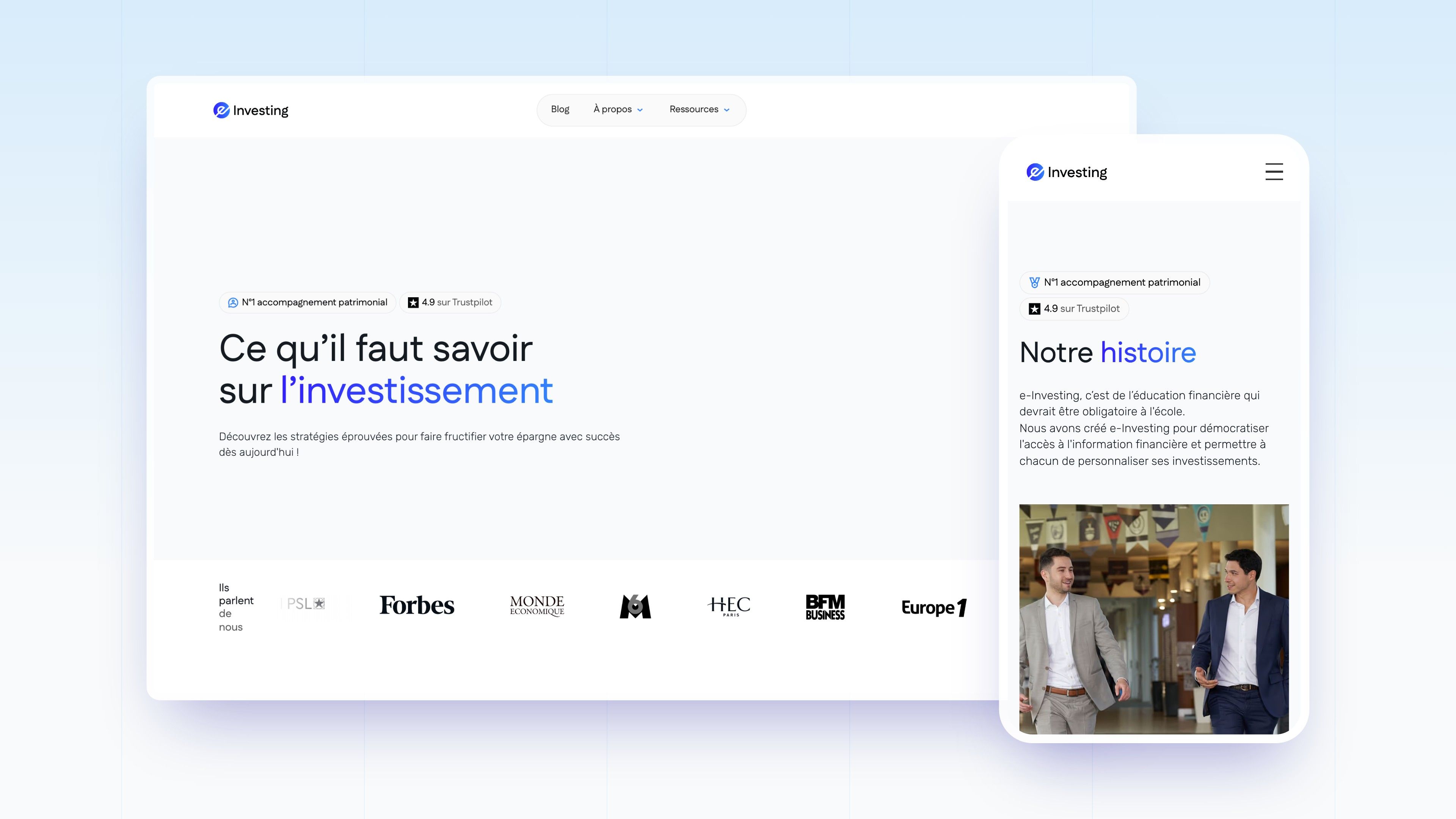 Academy page on desktop and the “Our story” About page on mobile