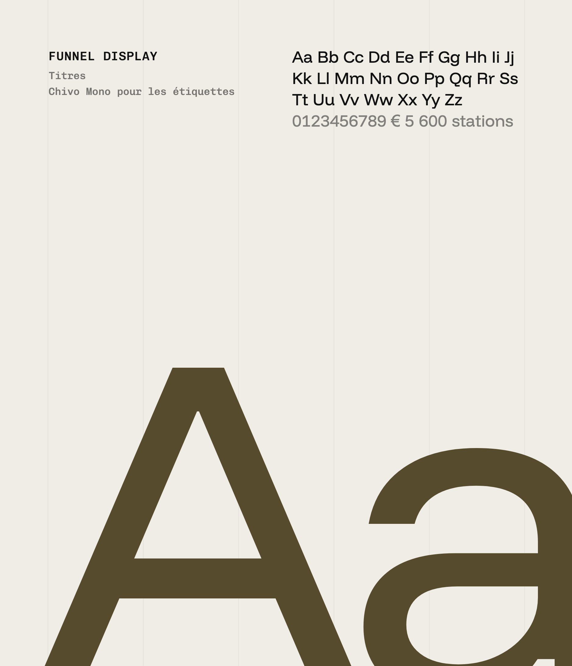 Funnel Display, the heading typeface: a large khaki “Aa” on a cream background