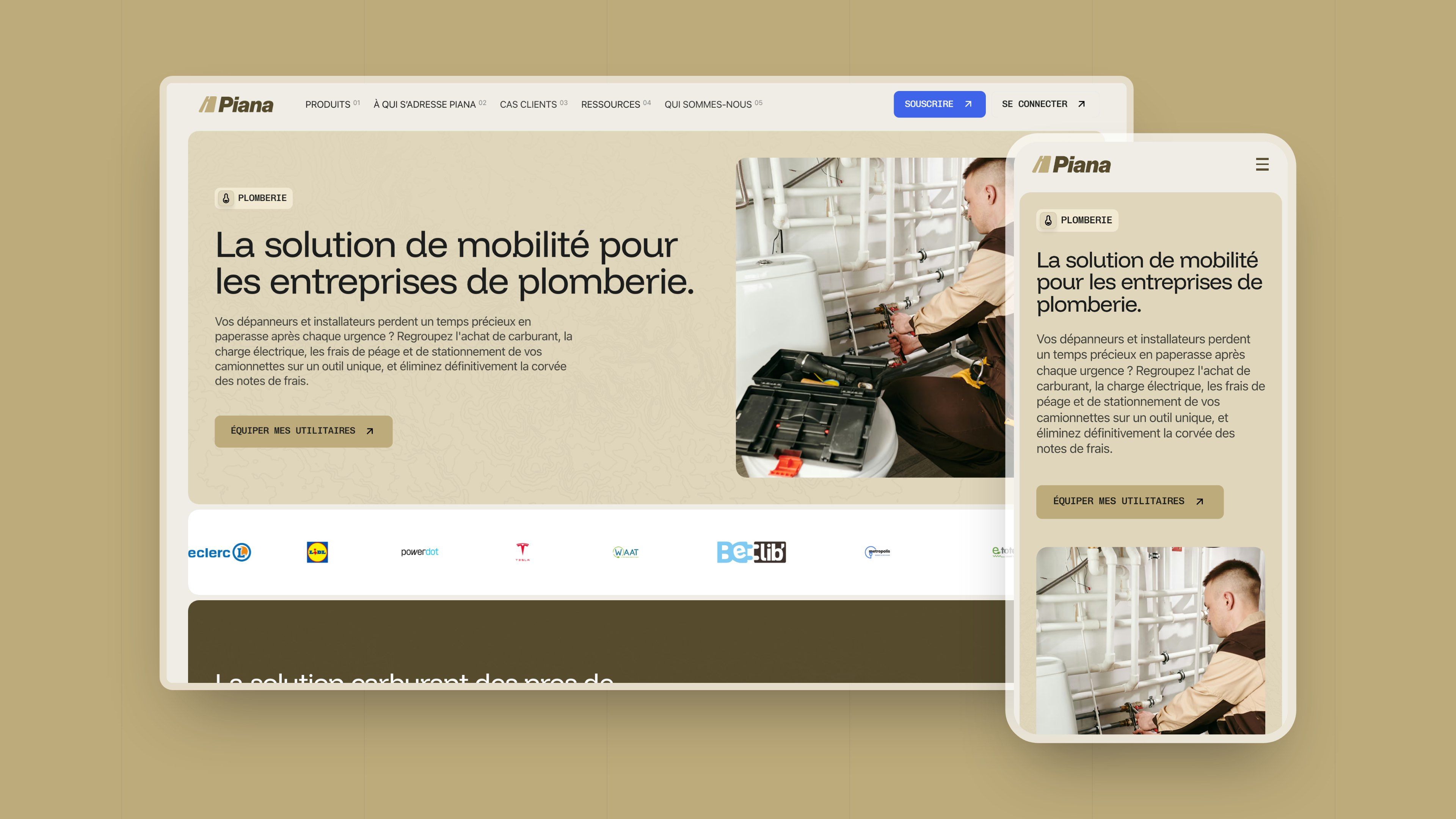Page “The mobility solution for plumbing businesses” on desktop and mobile