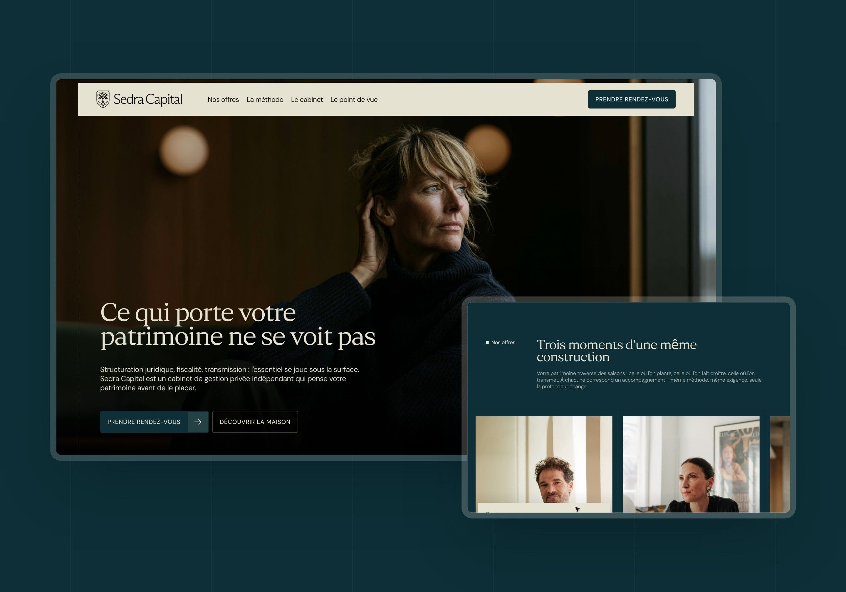 Direction 1.2, The crest: petrol blue home page and the section on the three offers