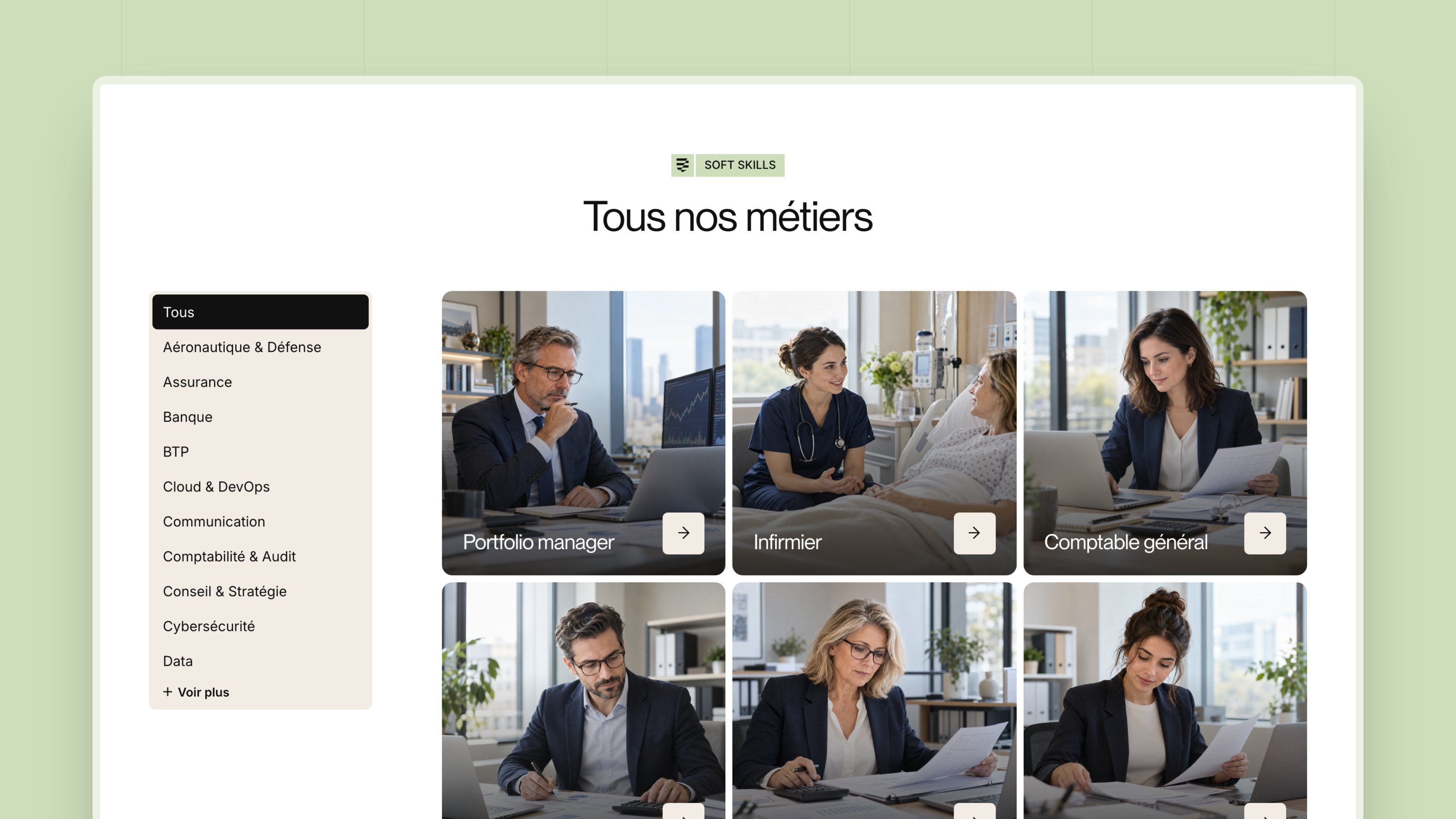 “Which soft skills for your job?” hub: grid of jobs generated from the CMS