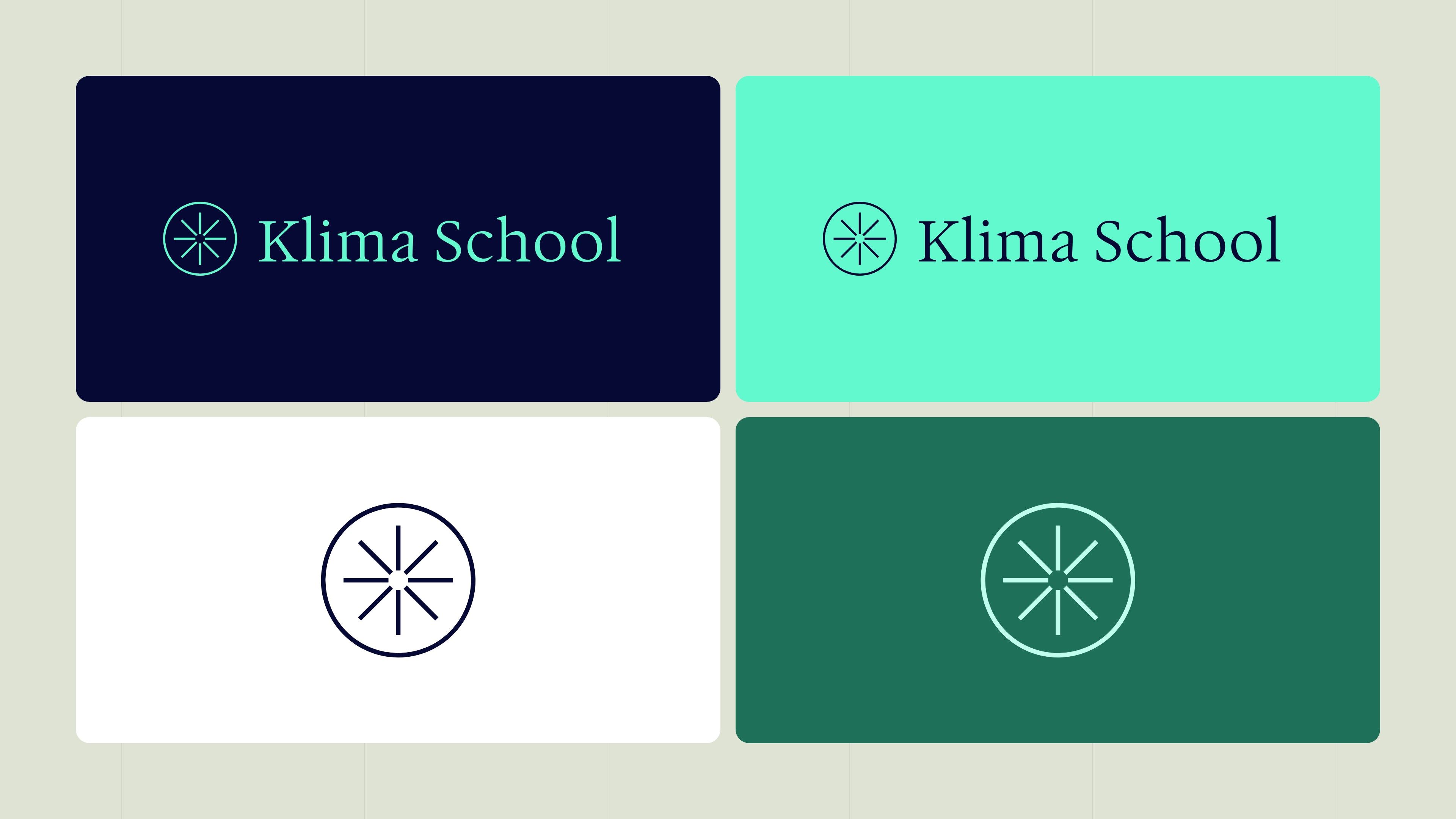 Logo and symbol variations on midnight blue, mint green, white and forest green