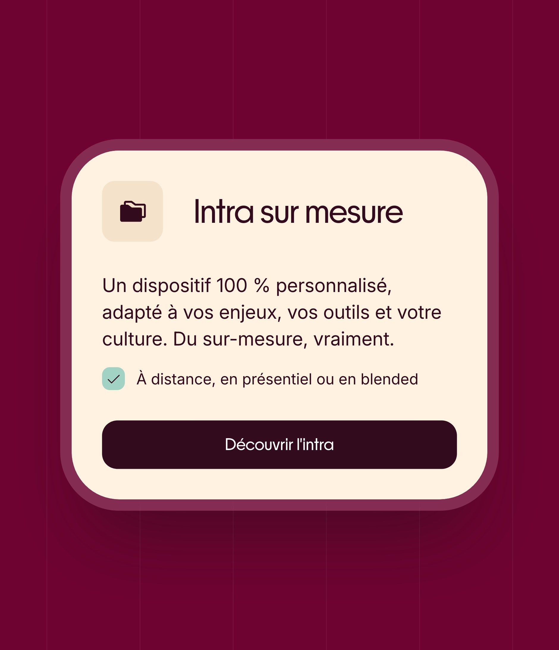 Card for the tailored In-house offer, on a burgundy background