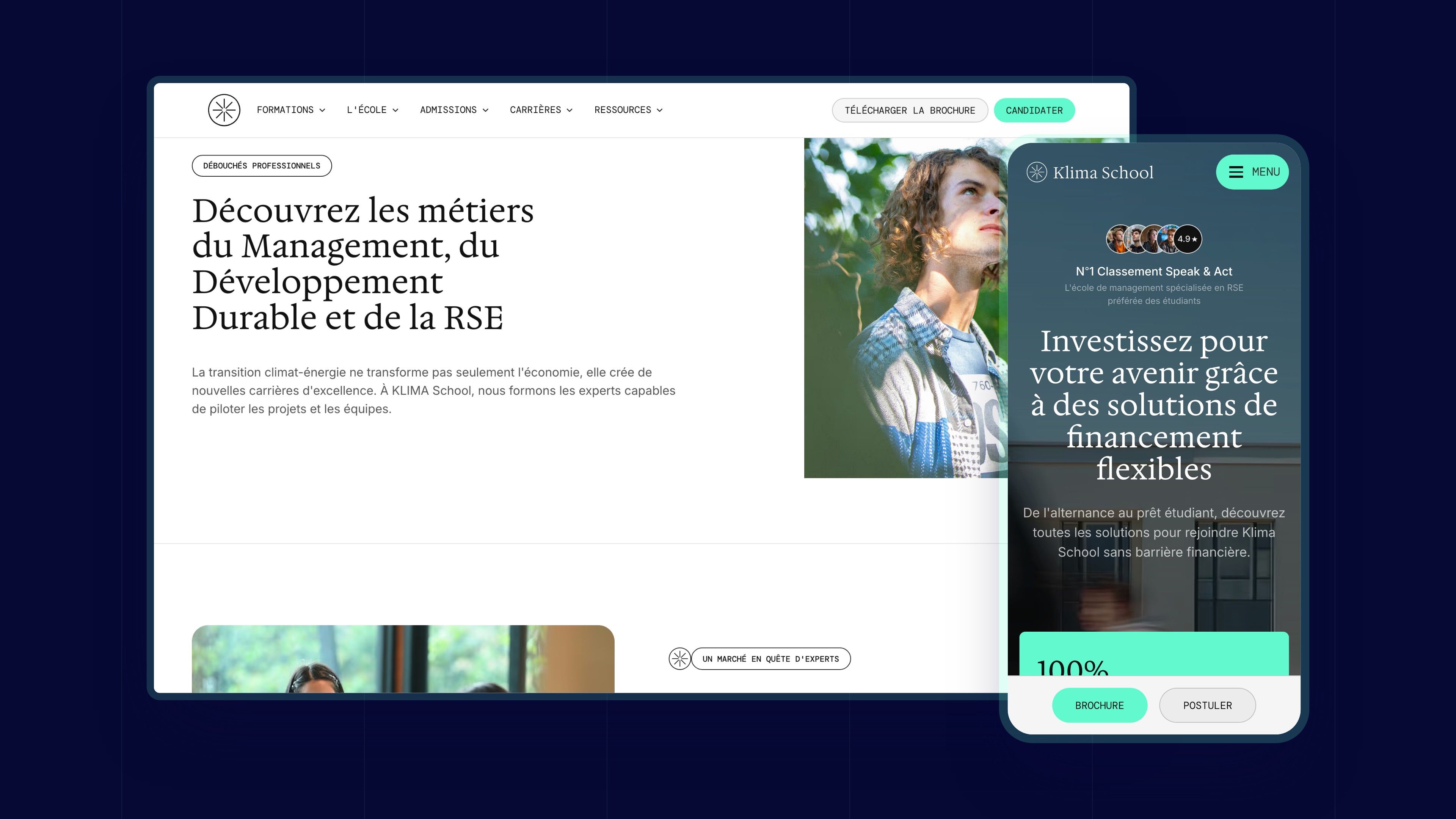 Career opportunities page on desktop and the Funding page on mobile