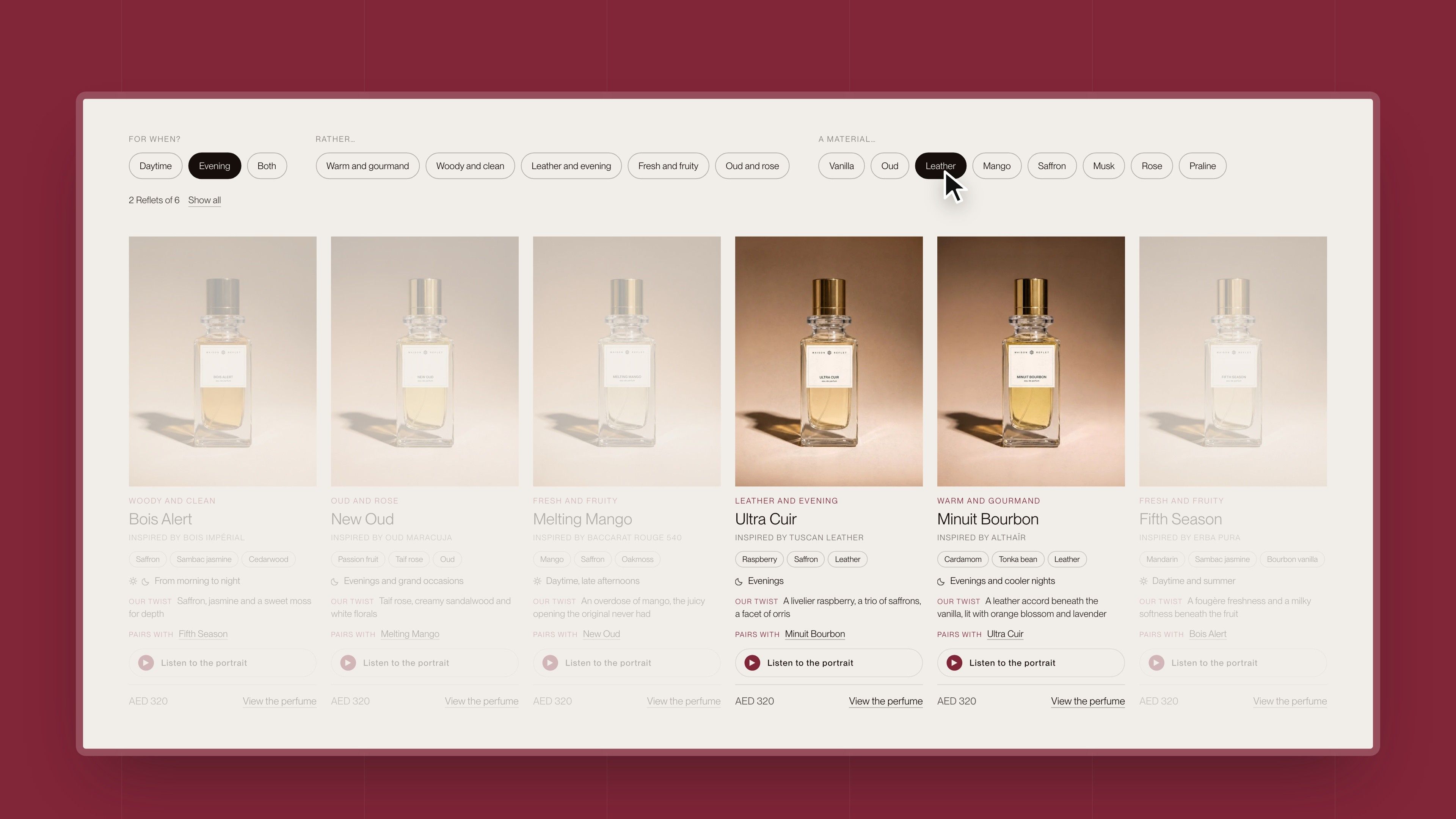 Guide filters: moment, universe and material, the Reflets that don't match fade out