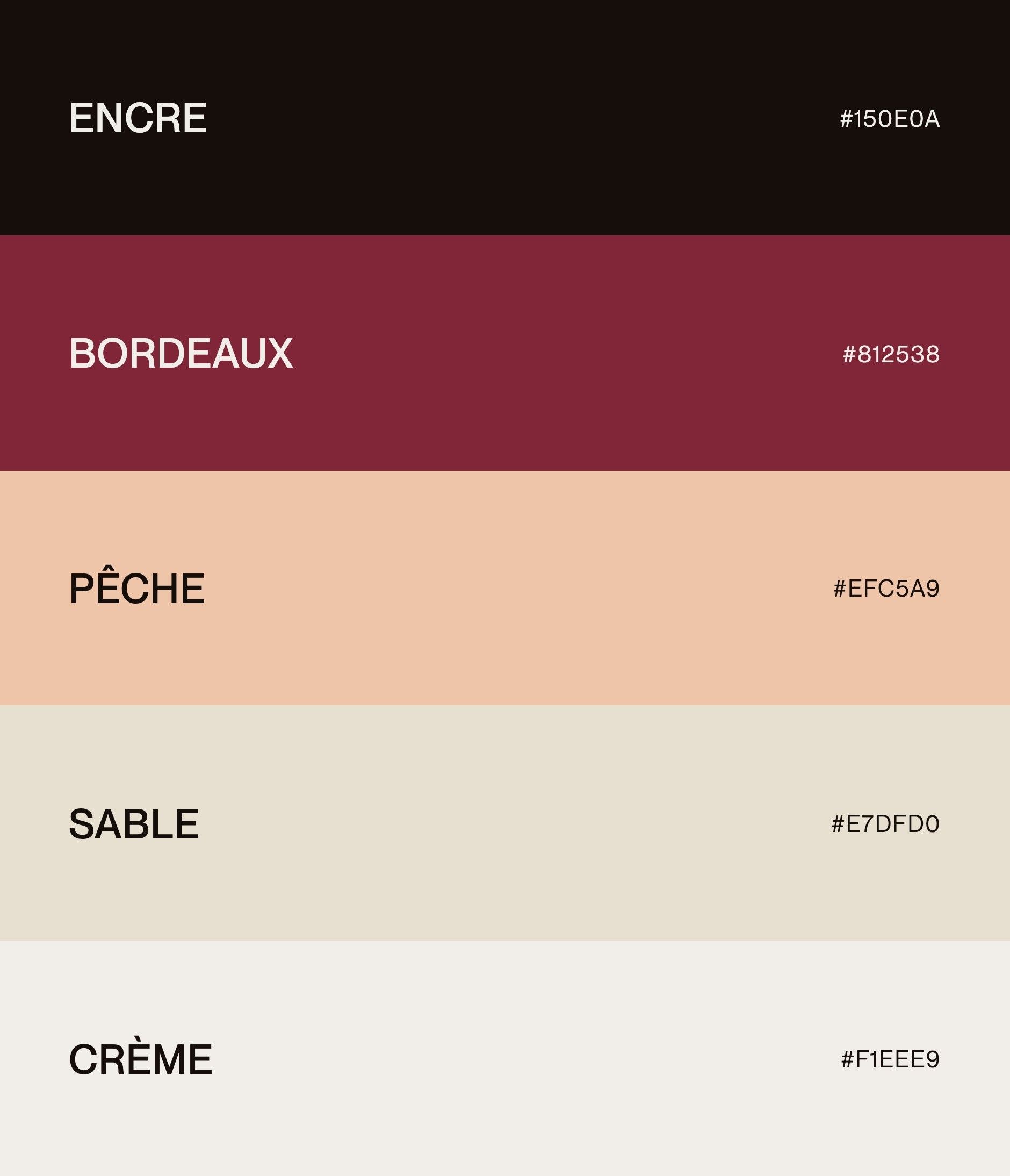 Maison Reflet palette: ink, burgundy, peach, sand and cream