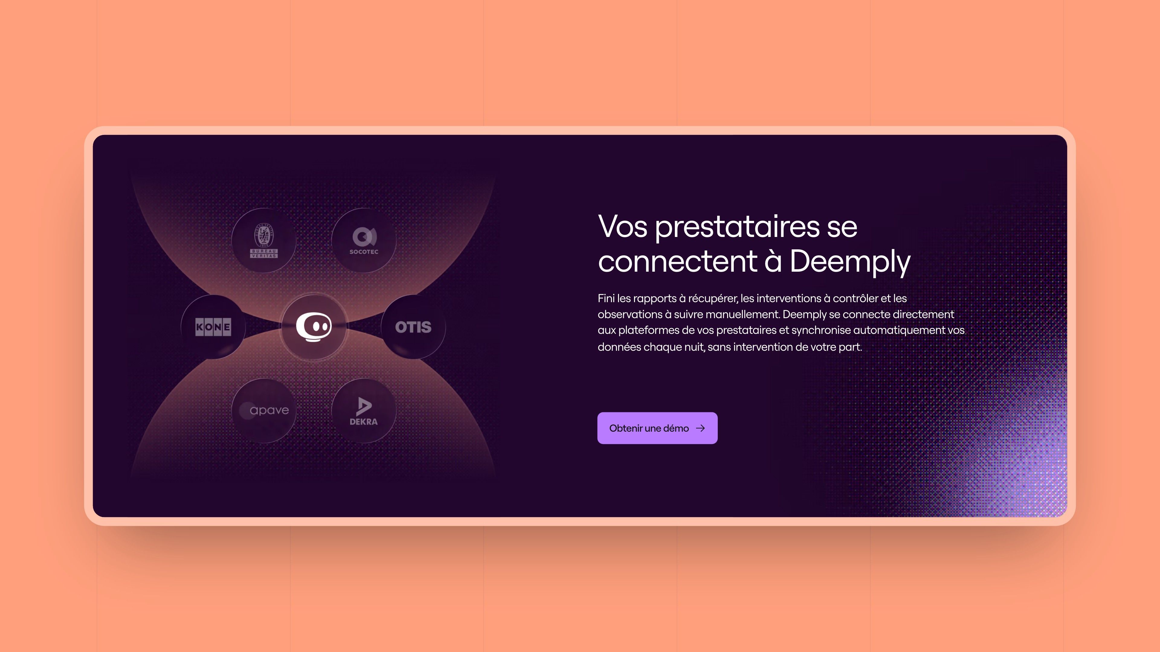 “Your service providers connect to Deemply” banner in dark mode
