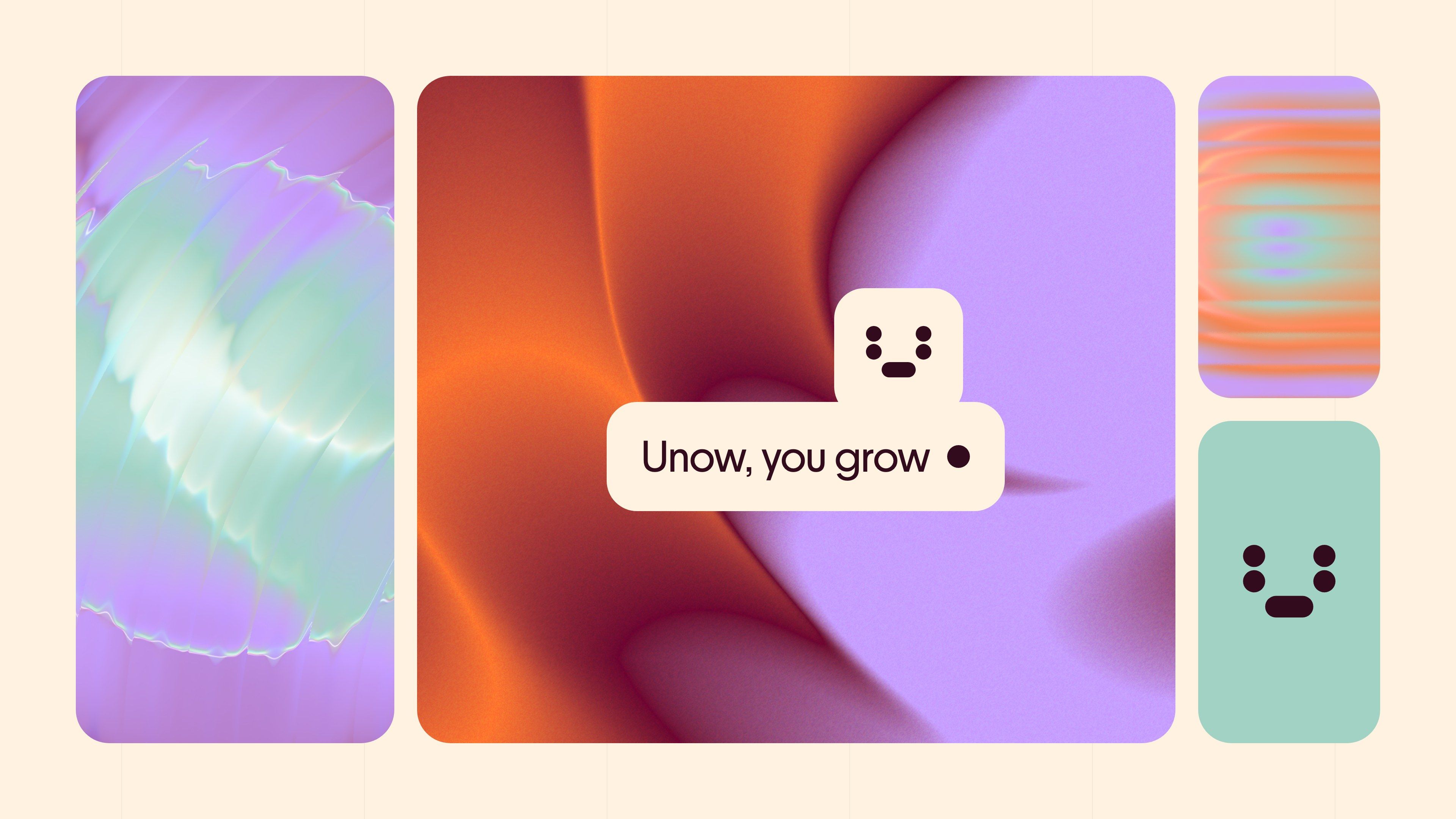 Brand gradients and the “Unow, you grow” bubble with the logo face