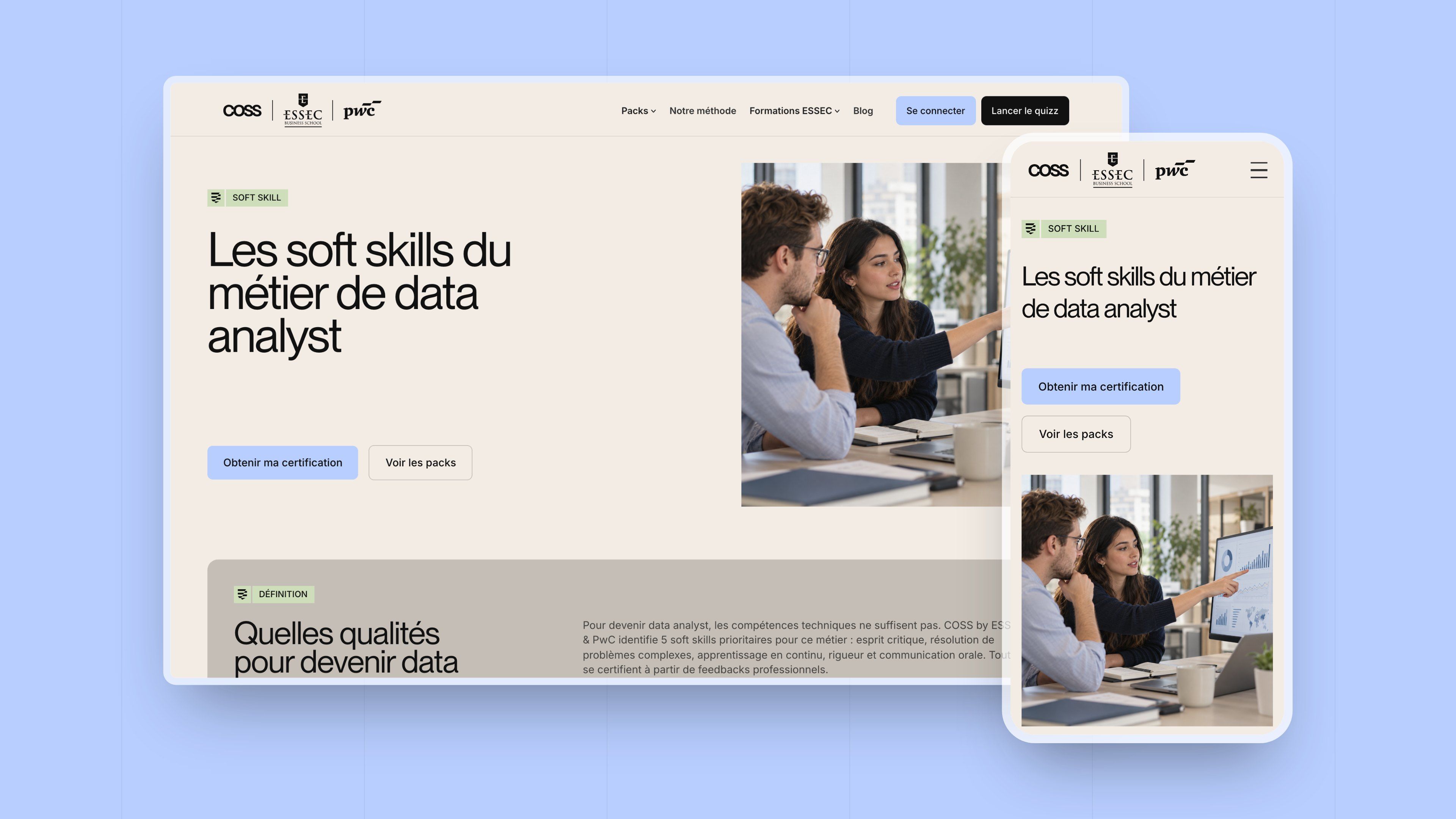 Job page “The soft skills of a data analyst” on desktop and mobile