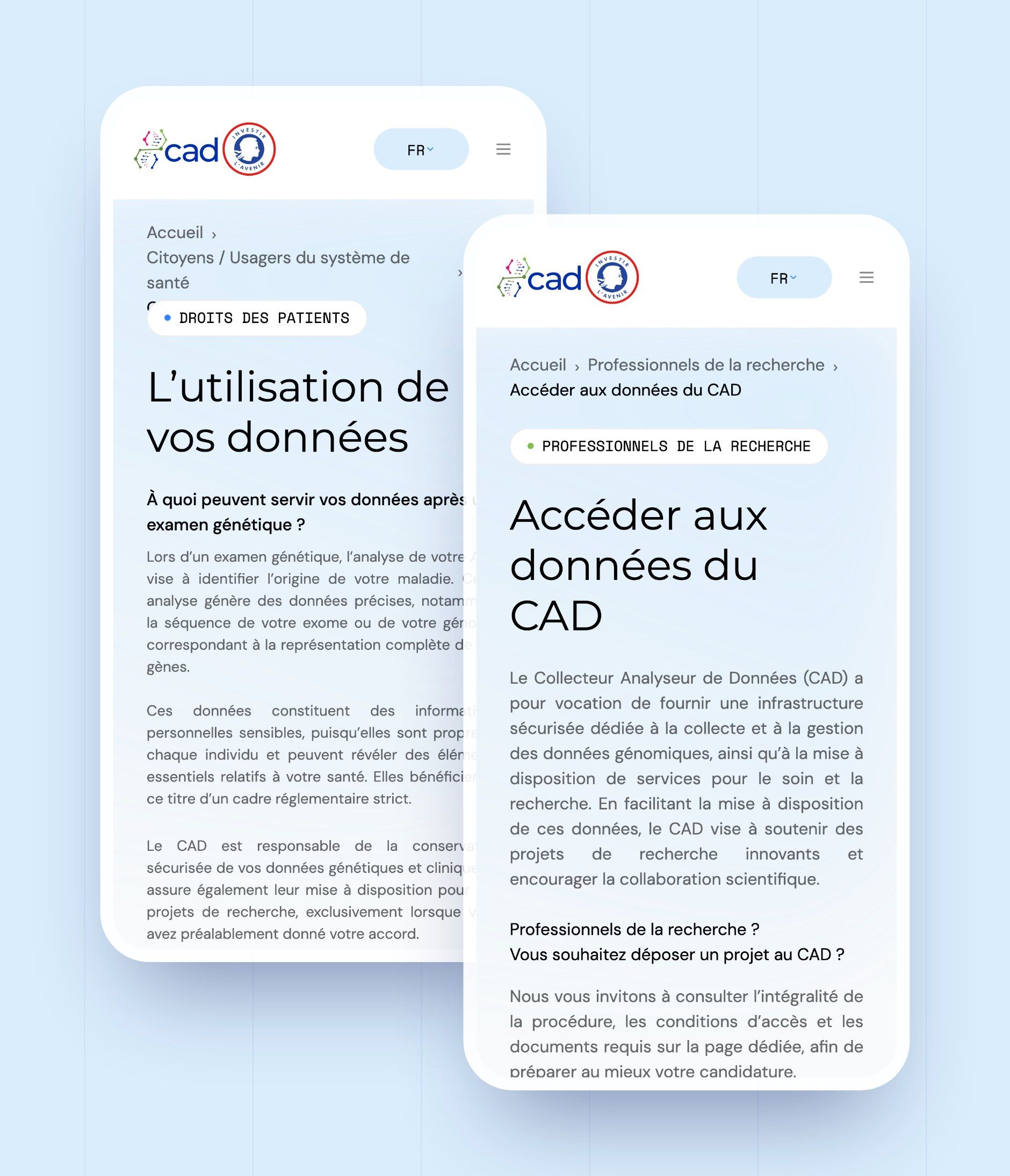 “Understanding your data” and “Accessing CAD data” pages on mobile