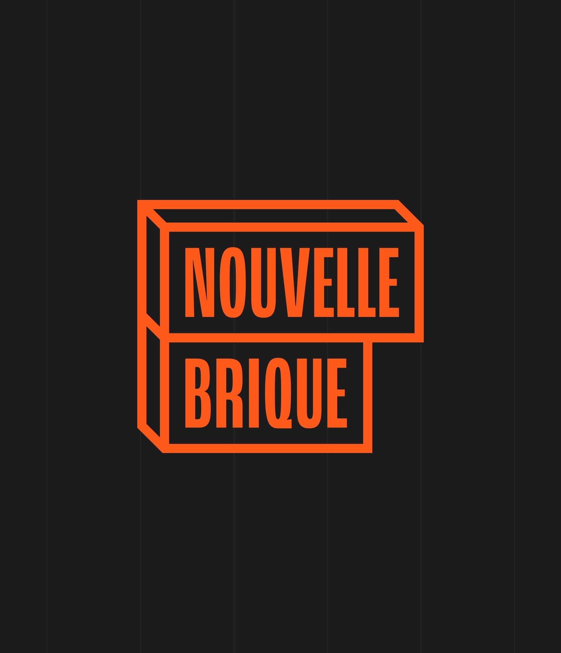 Stacked Nouvelle Brique logo, orange on an ink background