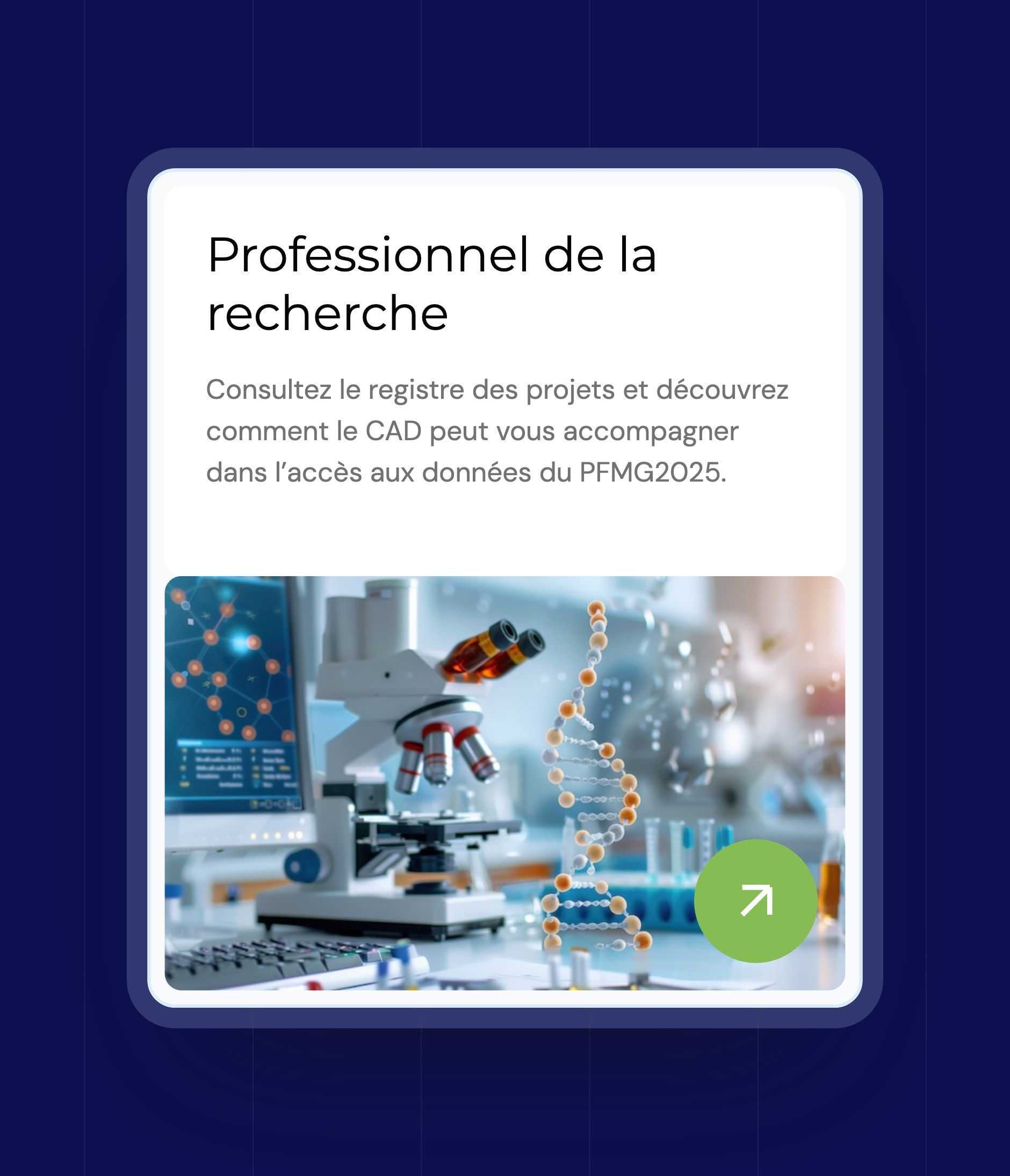 “Research professional” card and its green button