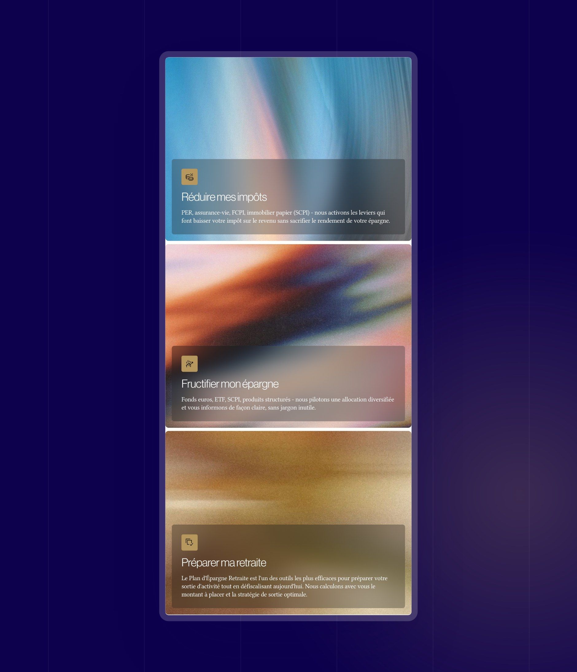Gradient cards from direction 1.3: reduce my taxes, grow my savings, prepare my retirement