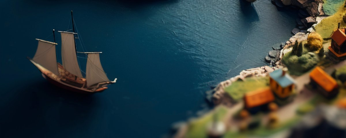 Sailing ship approaching a small island of houses, cover image for a Treasures Finance guide to the types of tokenized stocks