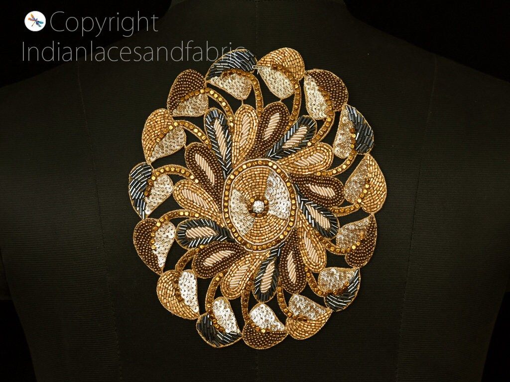 2 Handmade Gold Mandala Appliques: Indian Embroidered Patches (7 Inches) - Image 1