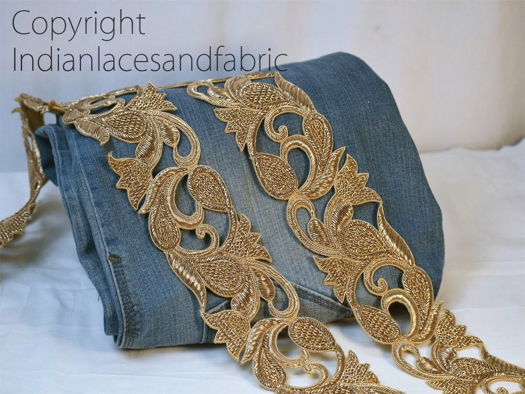 Zardozi Sari Border Trim: Antique Gold Indian Wedding Embellishment - Image 1