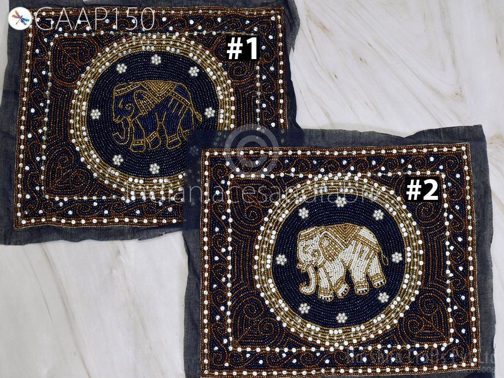 Beaded Elephant Applique: Embroidered Denim Jacket Patch, DIY Craft - Image 1