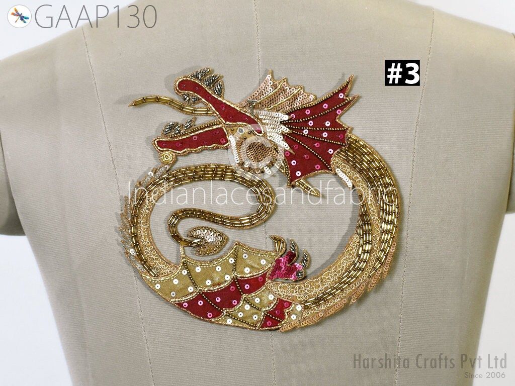 Beaded Dragon Patch: Embroidered Applique for Denim Jackets - Image 1