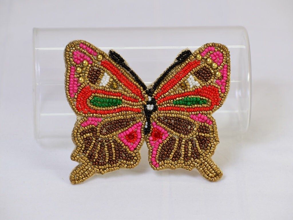Beaded Butterfly Patch: Multicolor Embroidery Applique (5 pc, 3.2 Inch) - Image 1