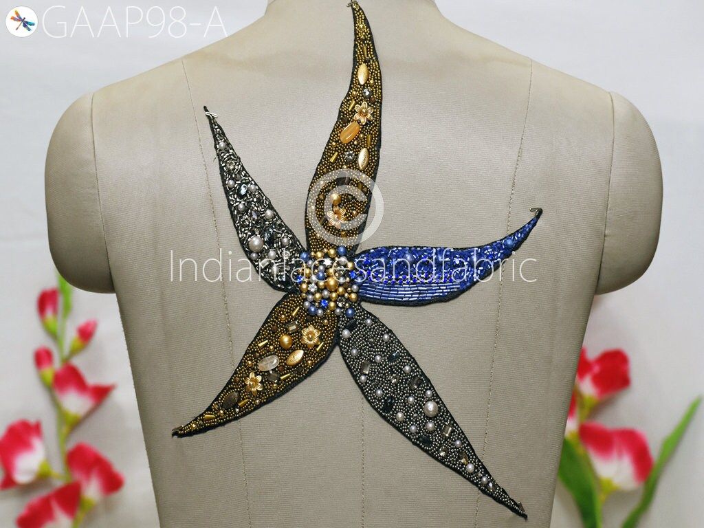 Beaded Starfish Applique: Embroidered Indian Patch (2 Piece) - Image 1