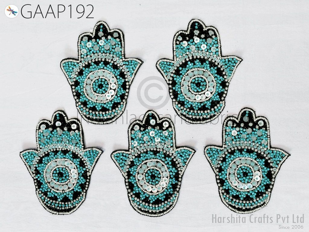 Hamsa Patch (4 Pc): Embroidered Sequin Hand Applique - Image 1