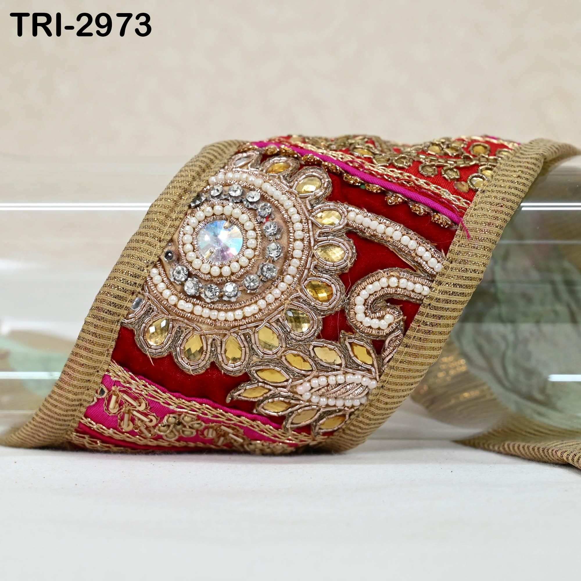 Gold Patchwork Embroidered Trim: Indian Saree Border, DIY Crafts - Image 1