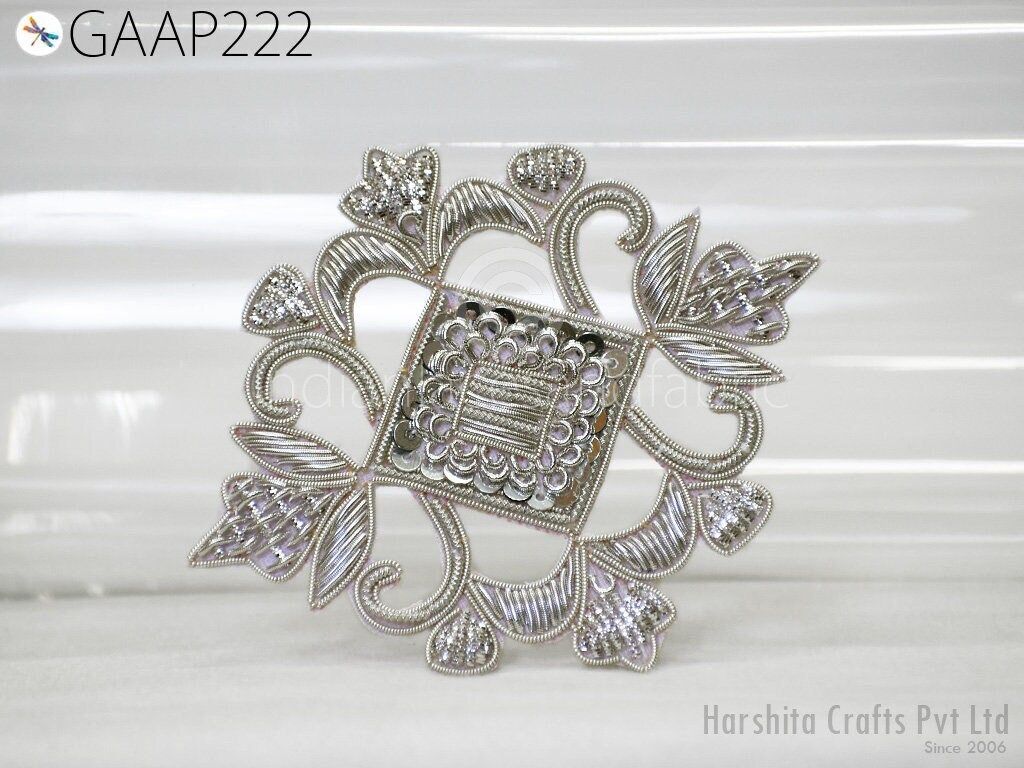 6 Golden Zardozi Appliques: Indian Handmade Sewing Patches - Image 1