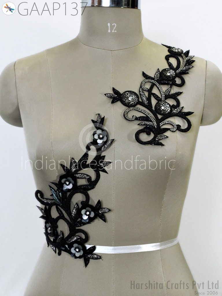 Beaded Applique Patch: Indian Handmade Floral Embellishment (2 Piece) - Image 1