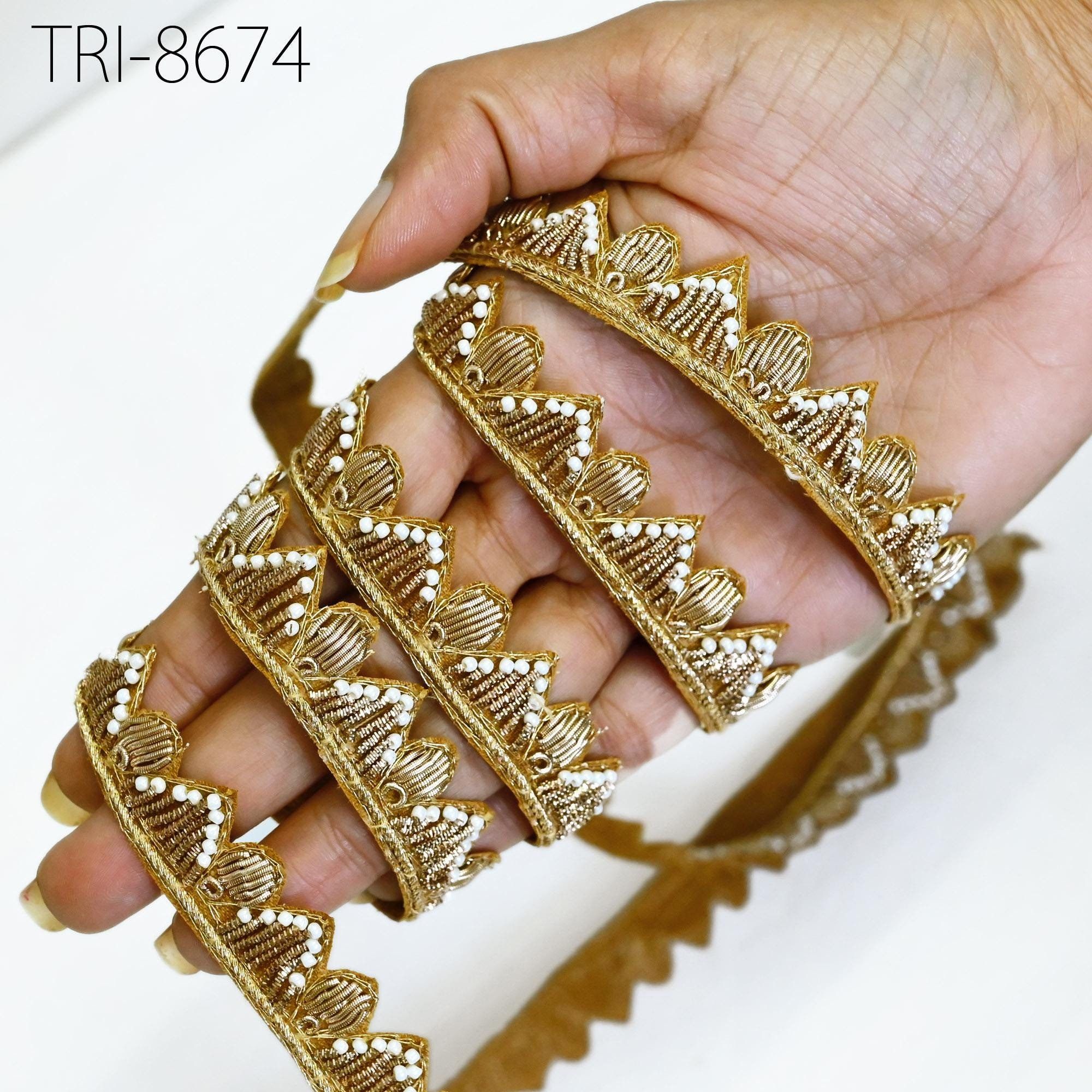 Gold Zardozi Trim: Indian Wedding Dress Ribbon, Sari Border - 9 Yard (2 cm) - Image 1