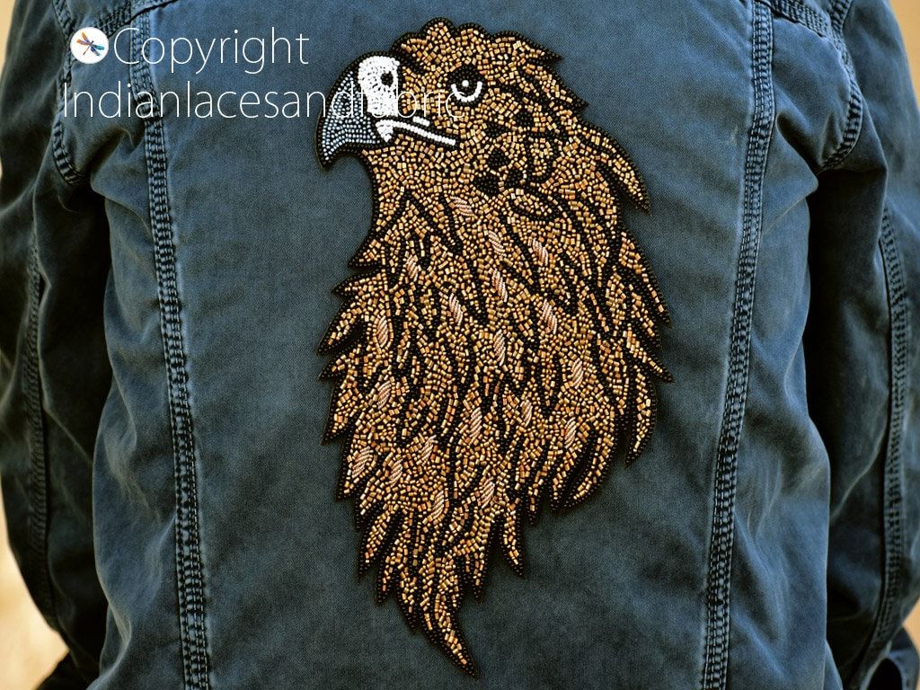 Handcrafted Beaded Eagle Patch: Sew-On Denim Jacket Applique - Image 1