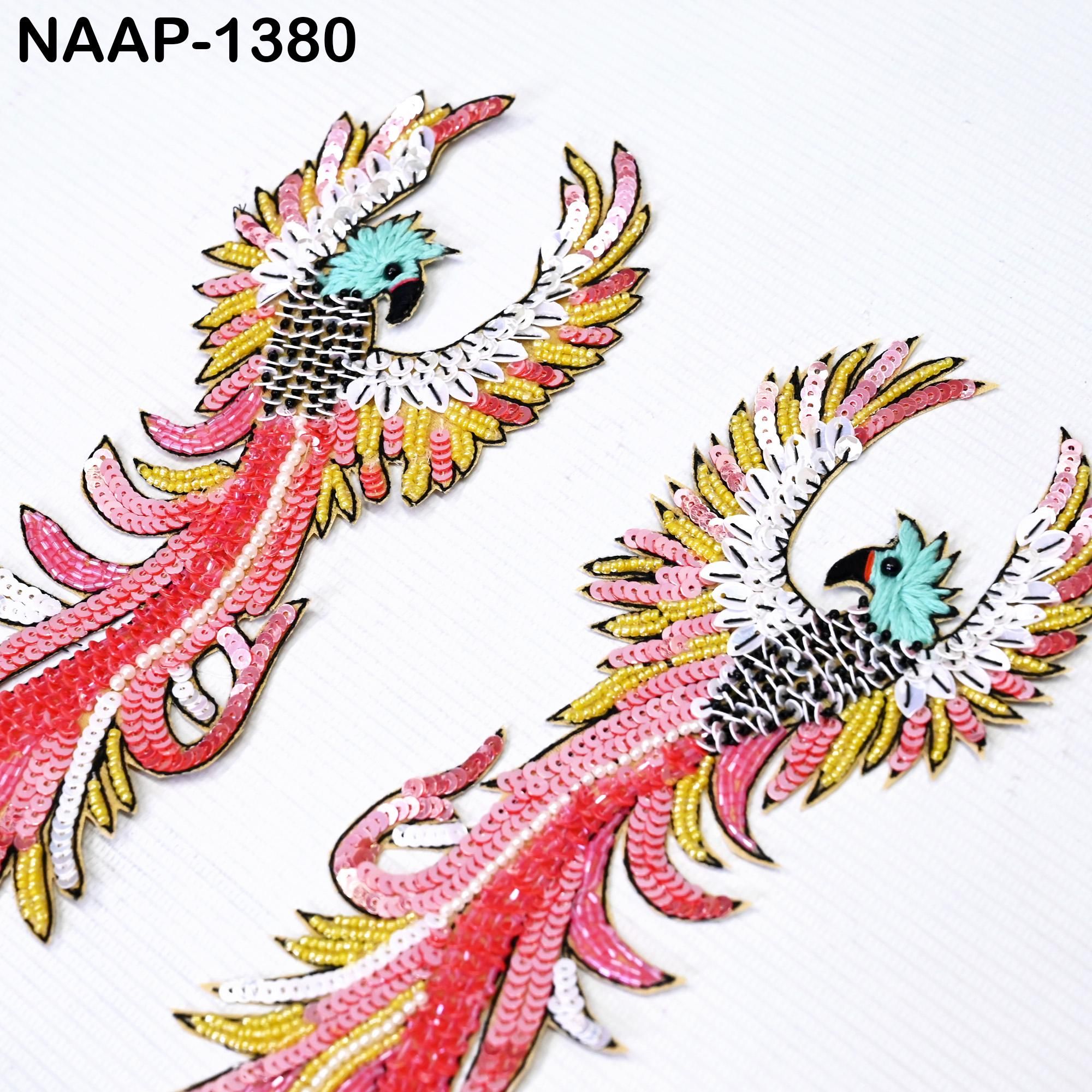 Phoenix Embroidered Applique Patch: Beaded Sequin Bird Pair - Image 1