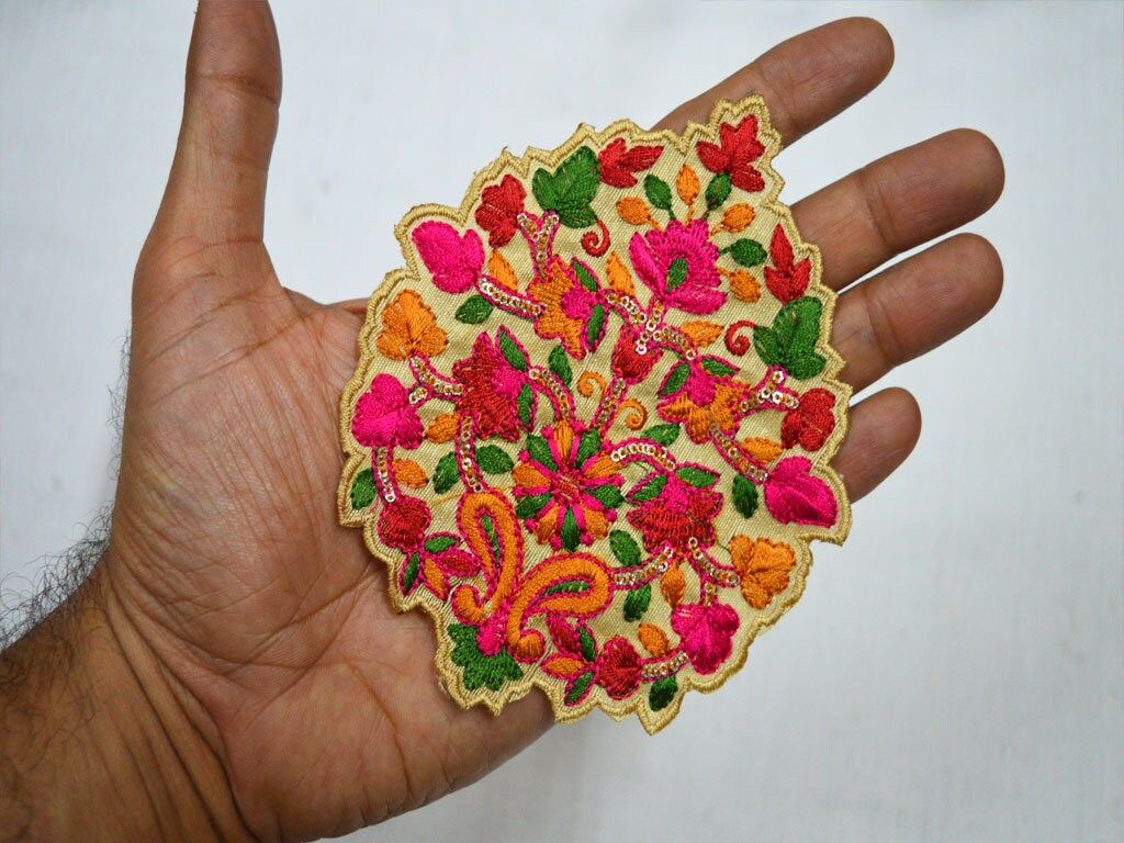 30 Indian Floral Appliques: Embroidered Patches with Sequins (5x4.5 Inches) - Image 1