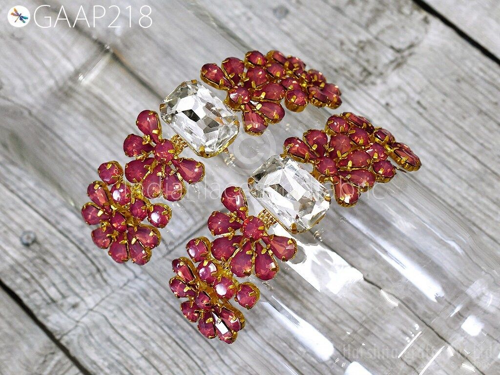 Rhinestone Applique Pair: Crystal Hair Clip, Bridal Indian Wedding Decor (12x3.5cm) - Image 1