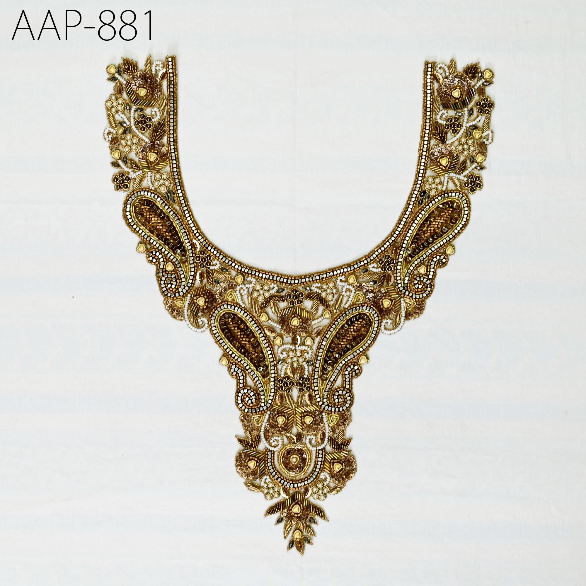 Handmade Zardosi Embroidered Neckline Applique: Indian Wedding Zari Patch (14x10 Inches) - Image 1