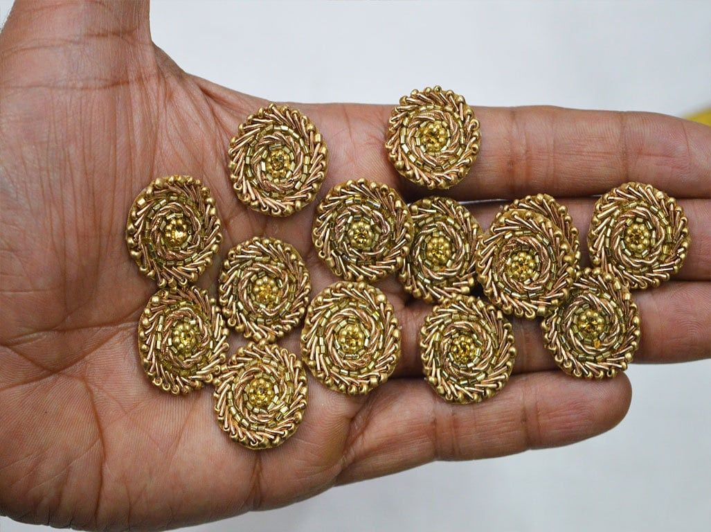 50 Gold Floral Rhinestone Appliques: Indian Beaded Patches (1 Inch) - Image 1