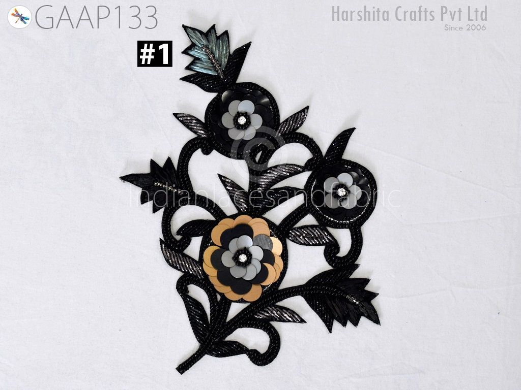 Indian Beaded Floral Patch: Handmade Sewing Applique - Image 1