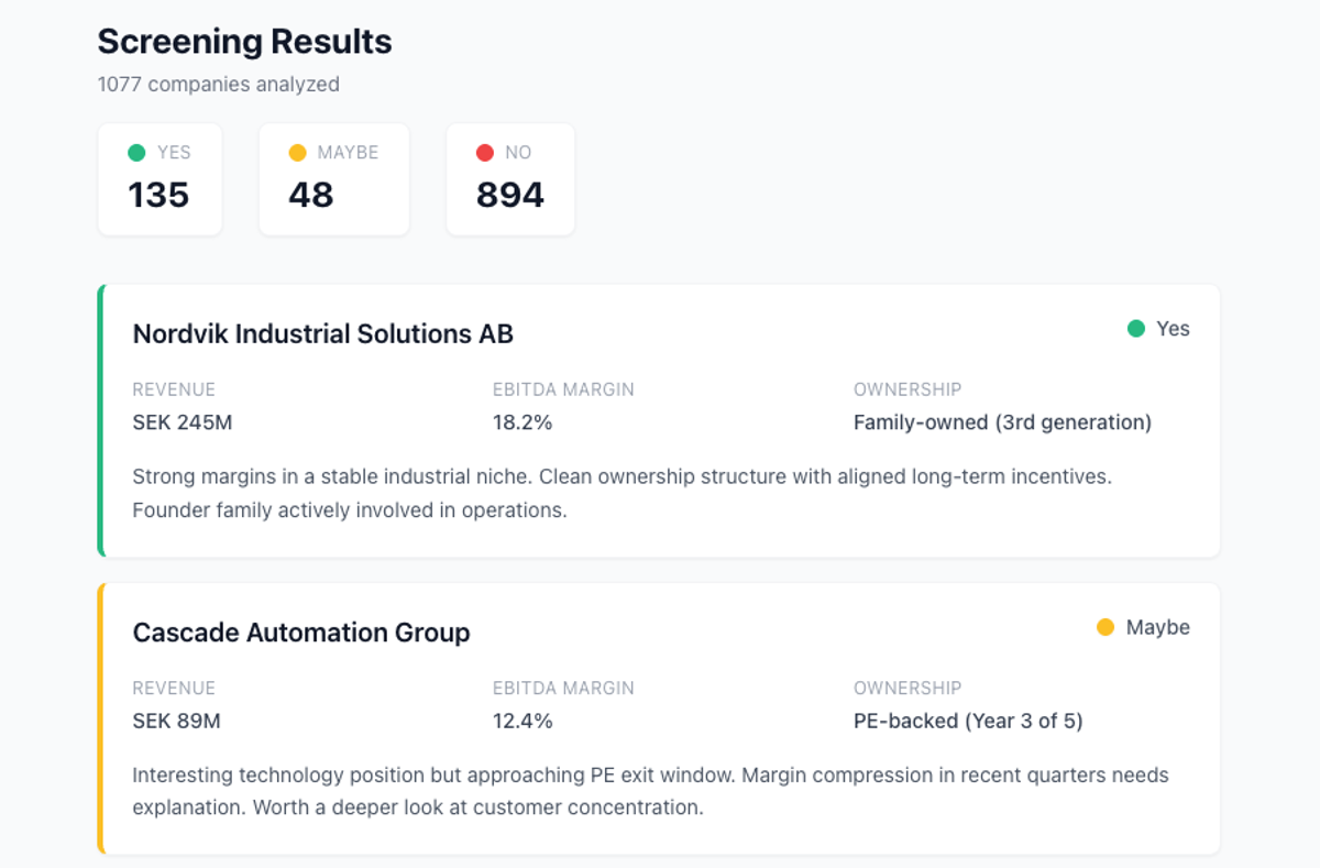 screen investment target companies with ai agent