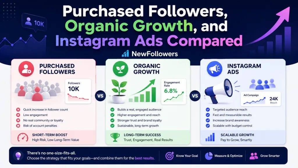 Purchased Followers, Organic Growth, and Instagram Ads Compared
