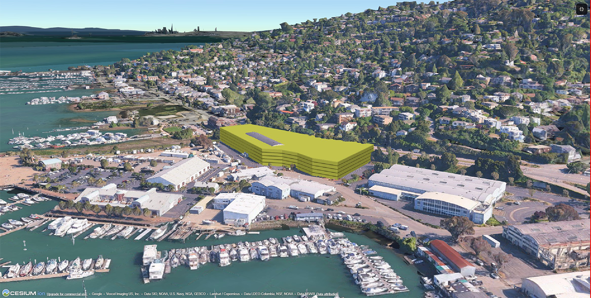 Building mass that could be allowed under AIM: Parking on site within structure.