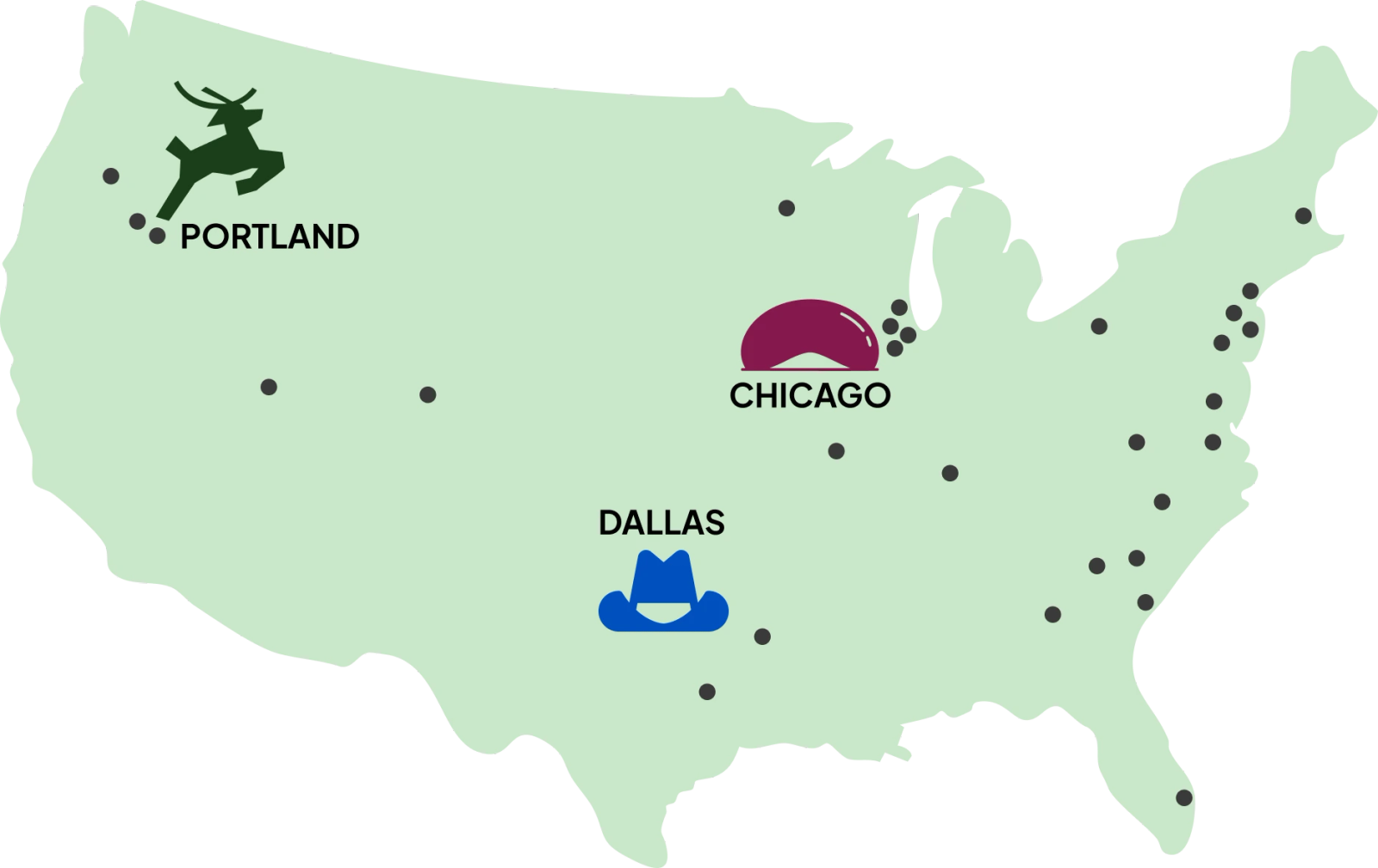 Image of a US map showing Newbridge Marketing's service areas