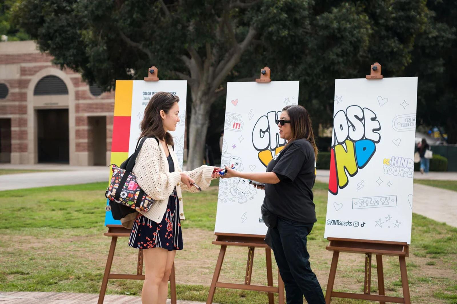 Guerilla marketing ideas in action with interactive brand sampling on a college campus